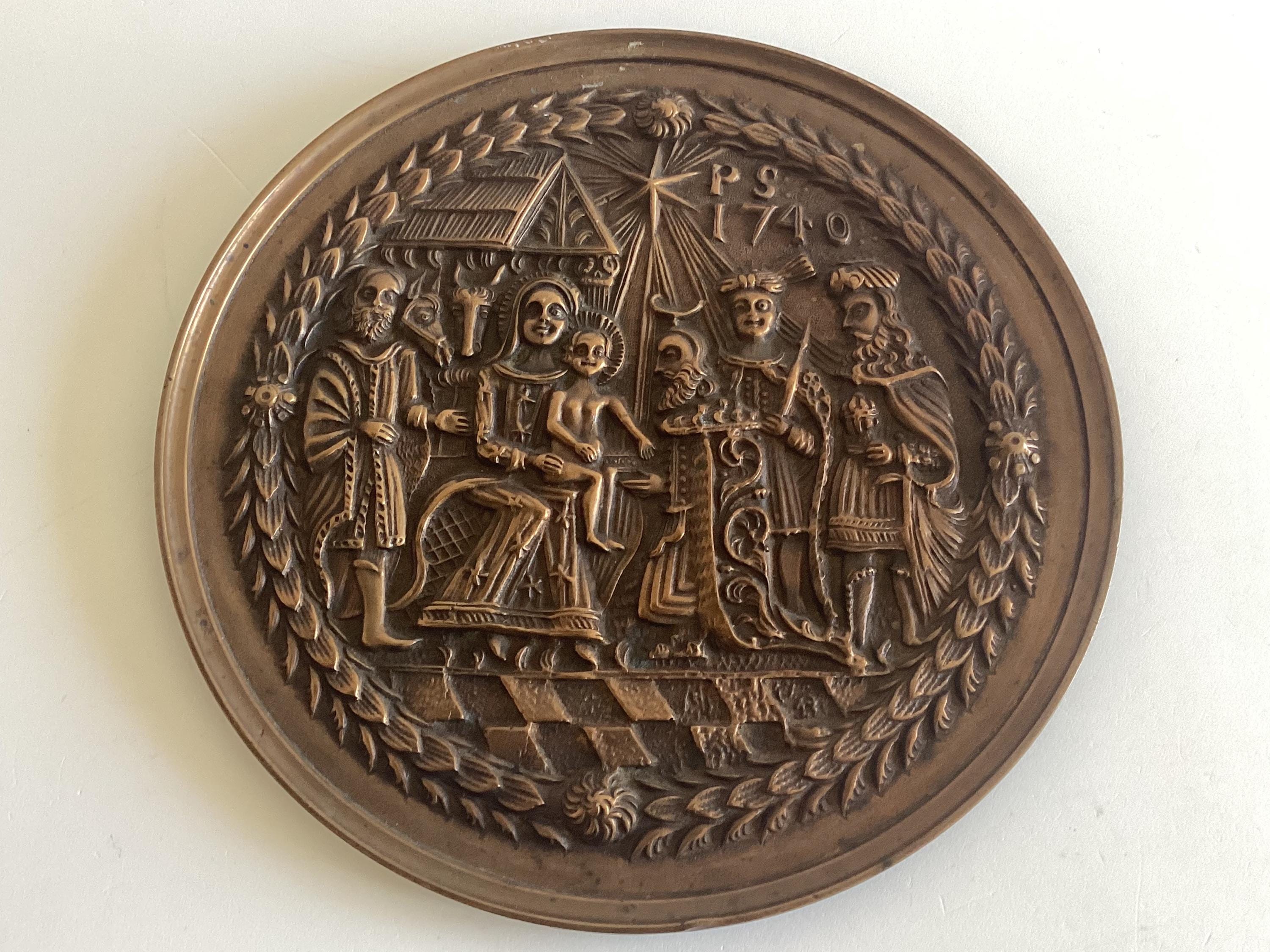 Antique Bronze Plaque | Nativity Scene, Wall Sculpture Religious Art — photo 2 of 6