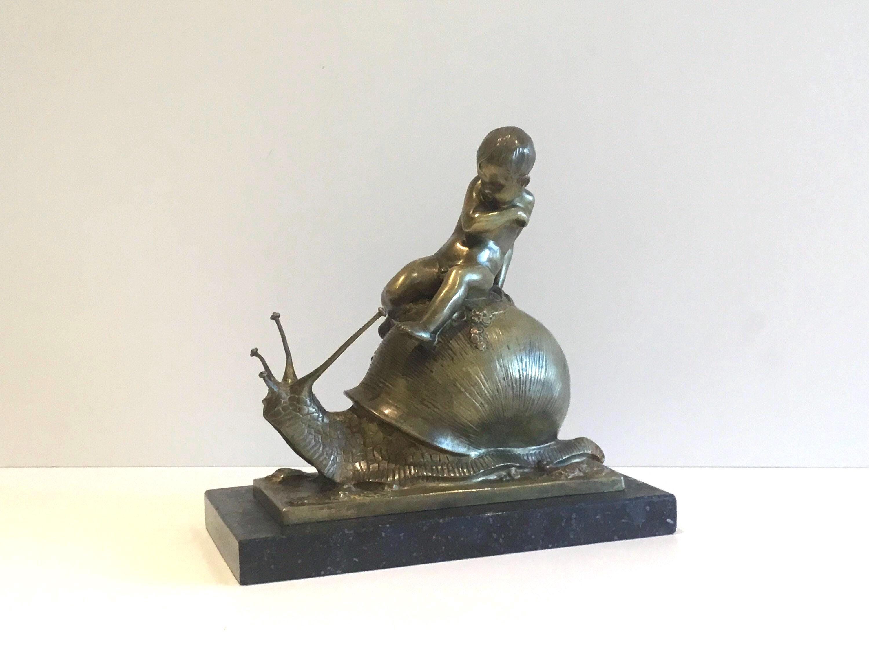 Art Deco Bronze Sculpture | Bruno Zach Snail Figurine, 1920s Cold Painted Austrian Bronze Statue — photo 2 of 9