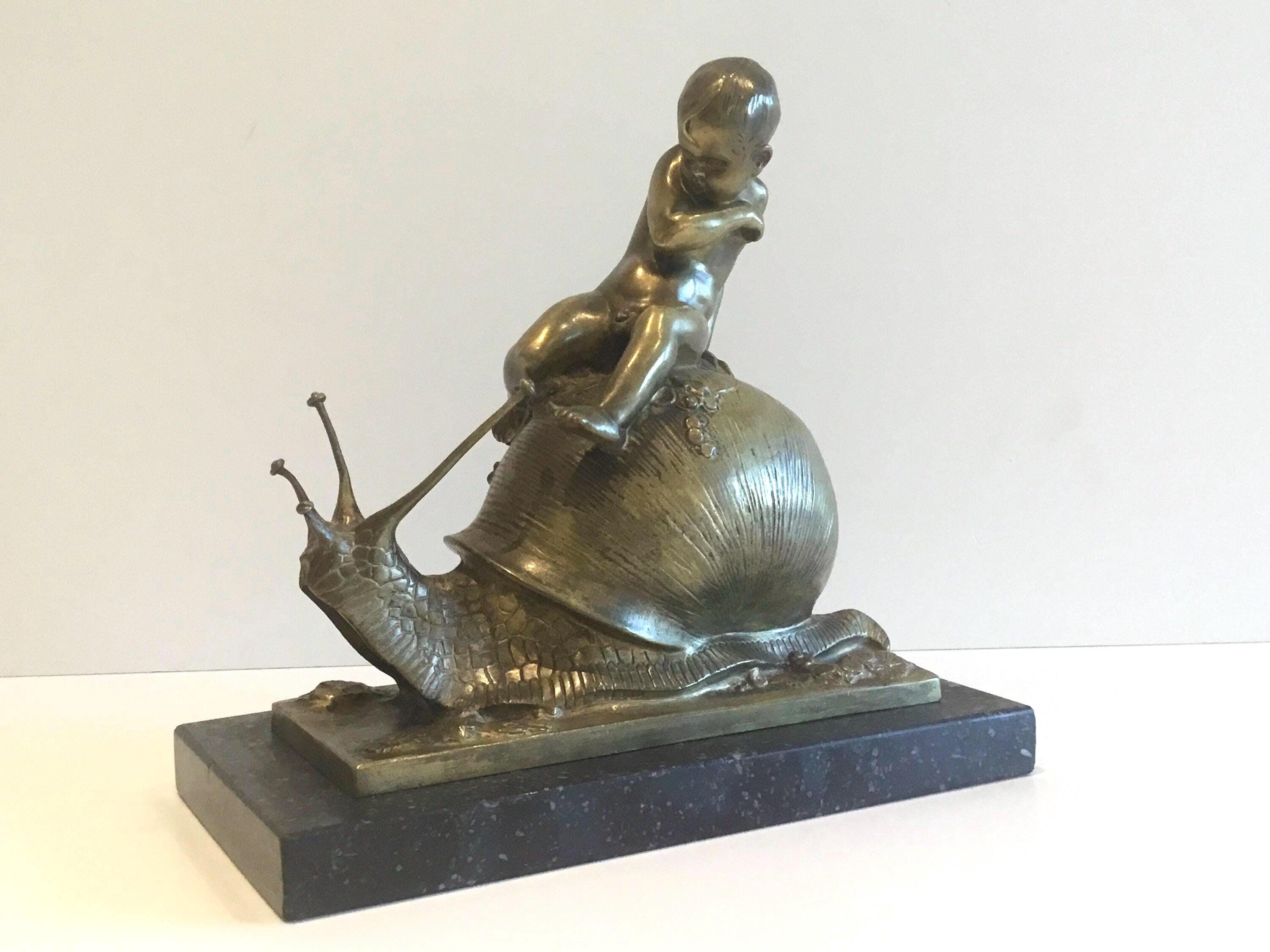 Art Deco Bronze Sculpture | Bruno Zach Snail Figurine, 1920s Cold Painted Austrian Bronze Statue — photo 3 of 9