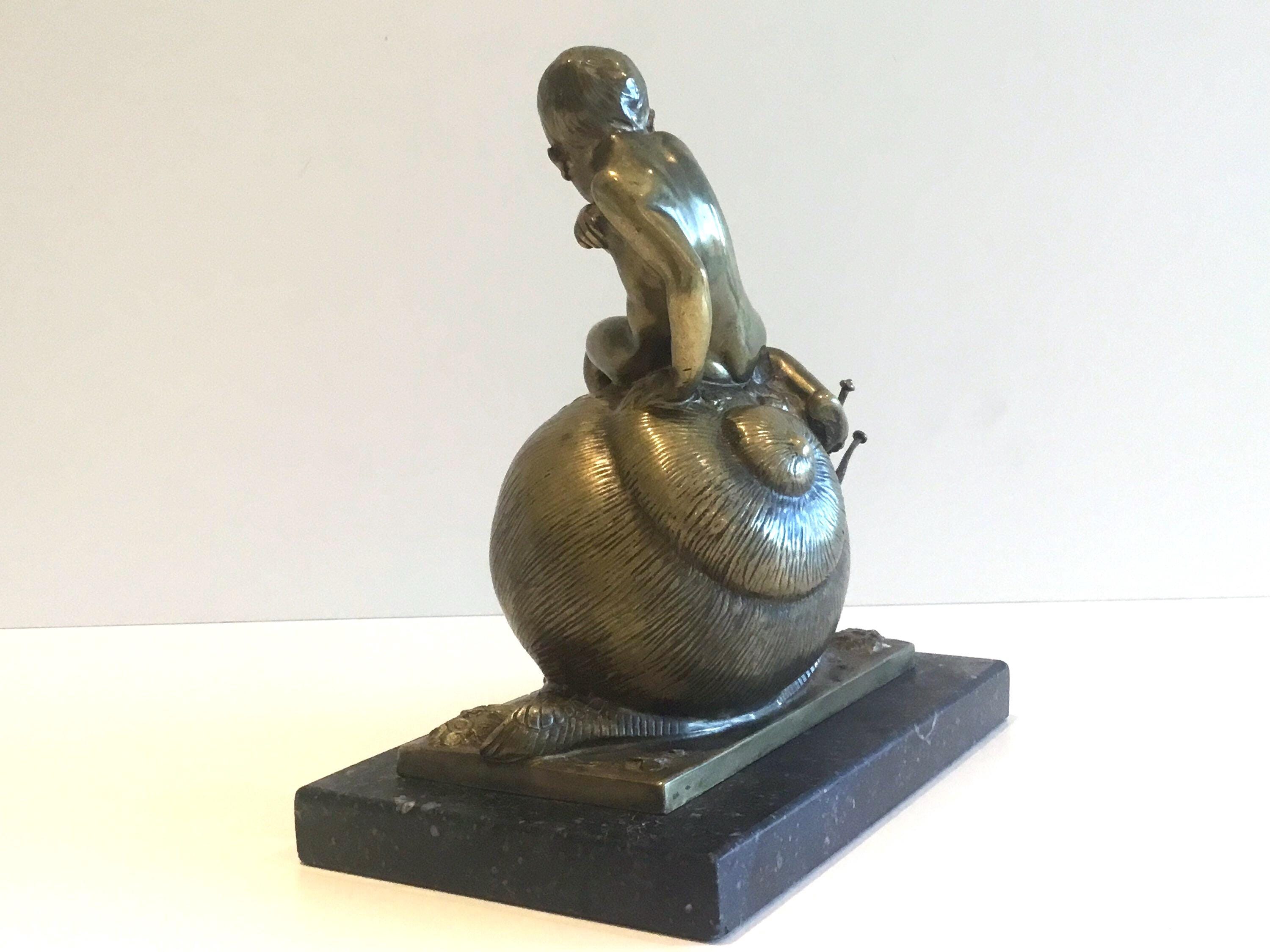 Art Deco Bronze Sculpture | Bruno Zach Snail Figurine, 1920s Cold Painted Austrian Bronze Statue — photo 6 of 9
