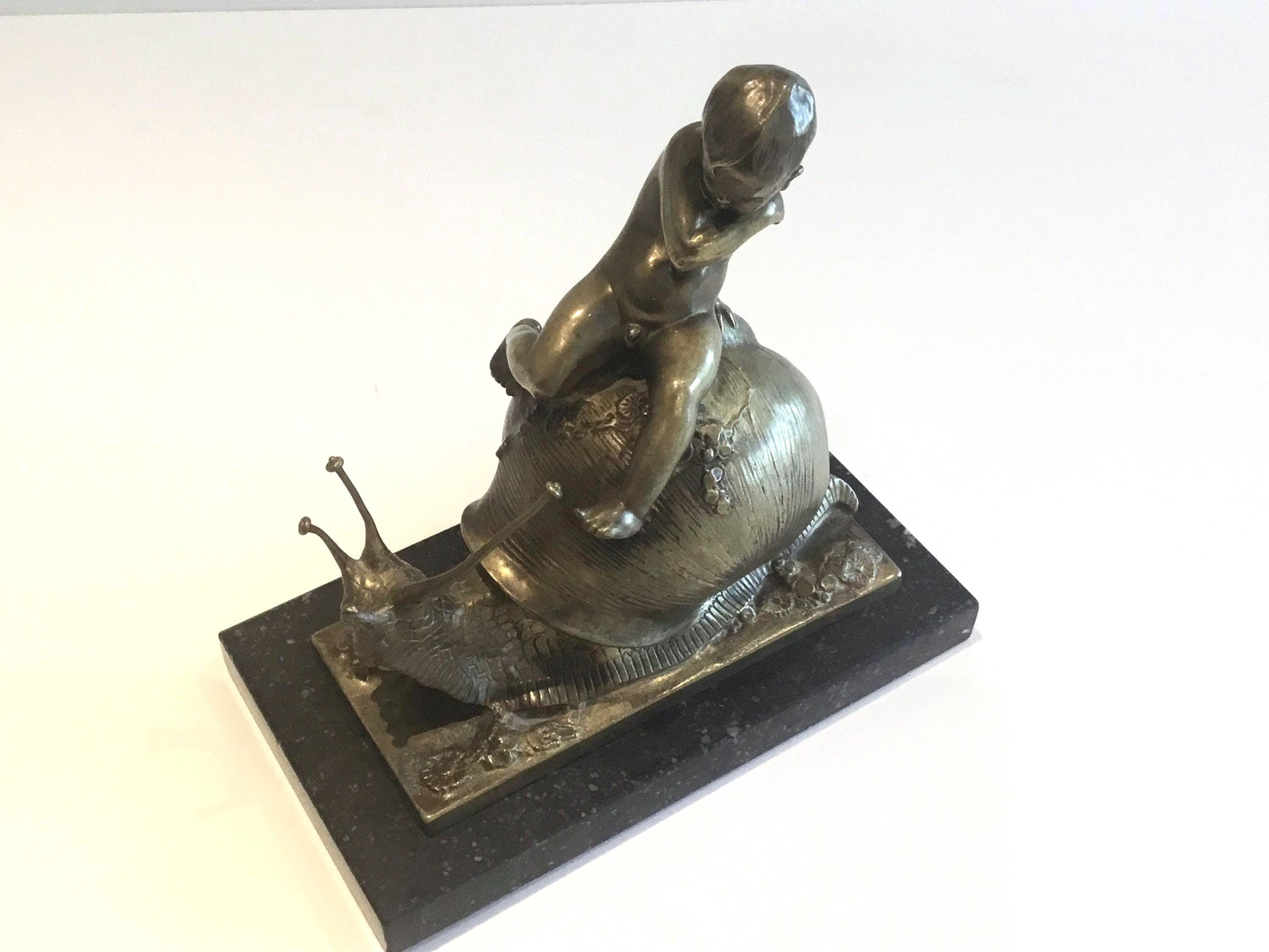 Art Deco Bronze Sculpture | Bruno Zach Snail Figurine, 1920s Cold Painted Austrian Bronze Statue — photo 7 of 9