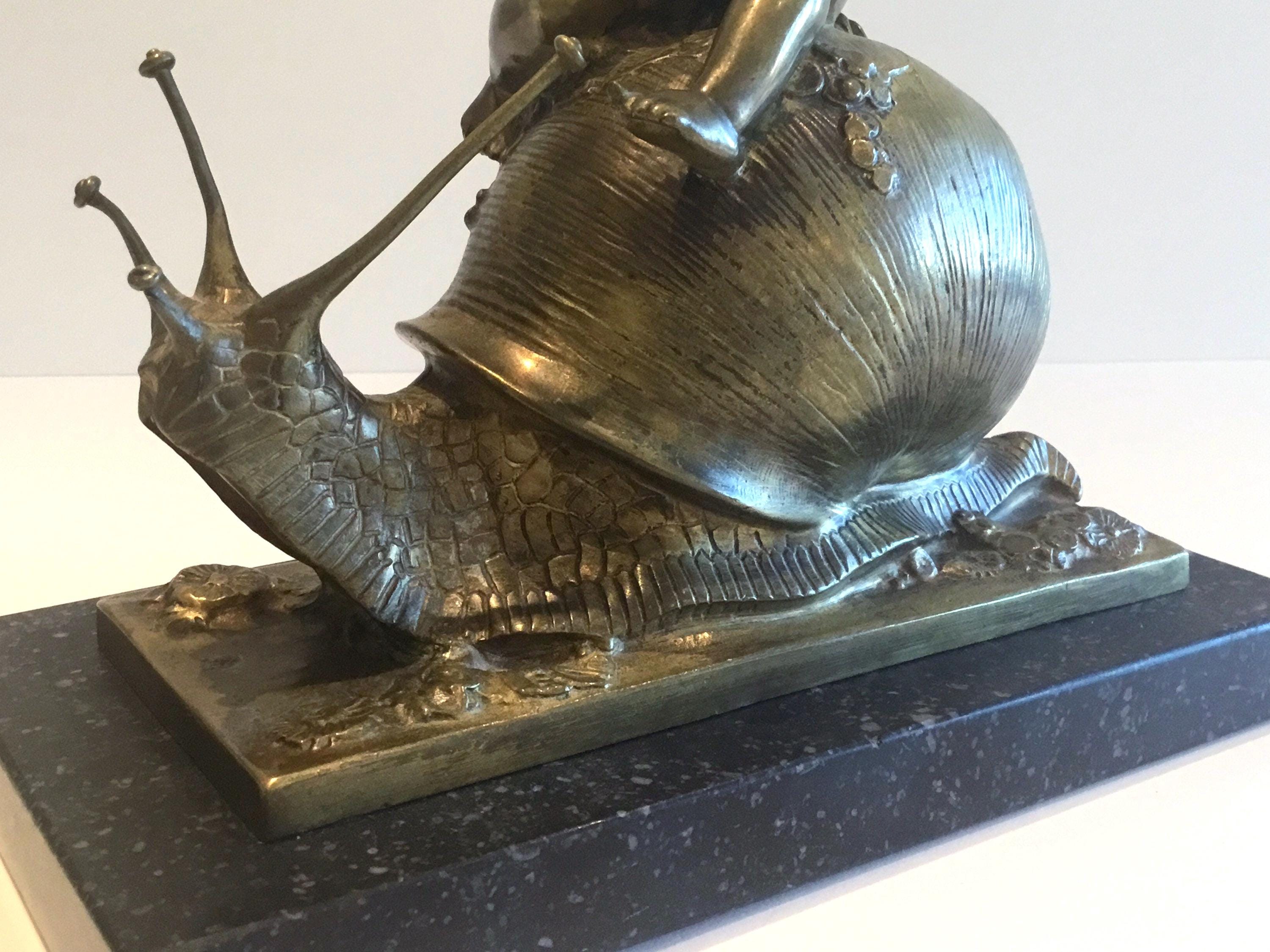 Art Deco Bronze Sculpture | Bruno Zach Snail Figurine, 1920s Cold Painted Austrian Bronze Statue — photo 8 of 9