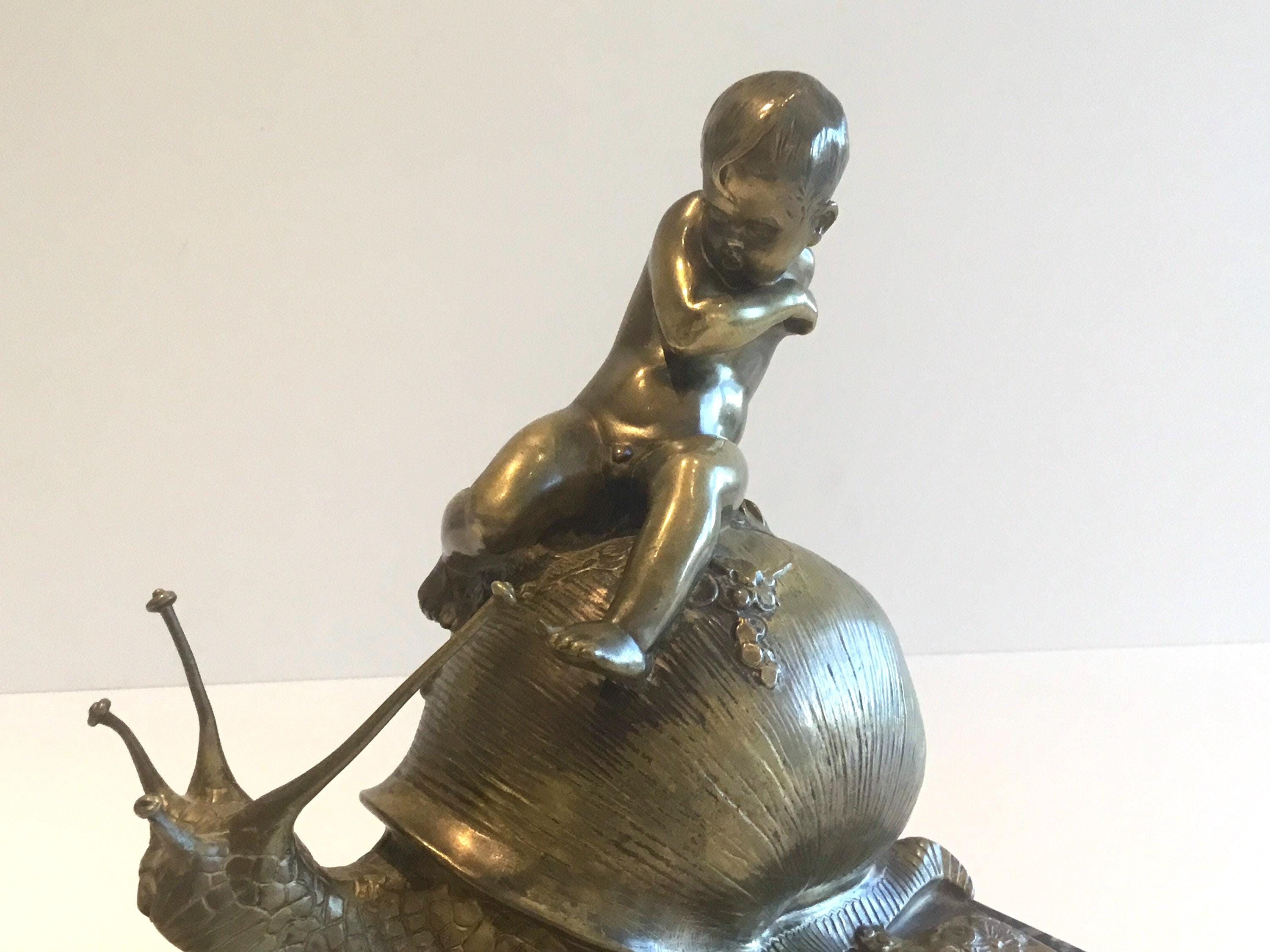 Art Deco Bronze Sculpture | Bruno Zach Snail Figurine, 1920s Cold Painted Austrian Bronze Statue — photo 9 of 9