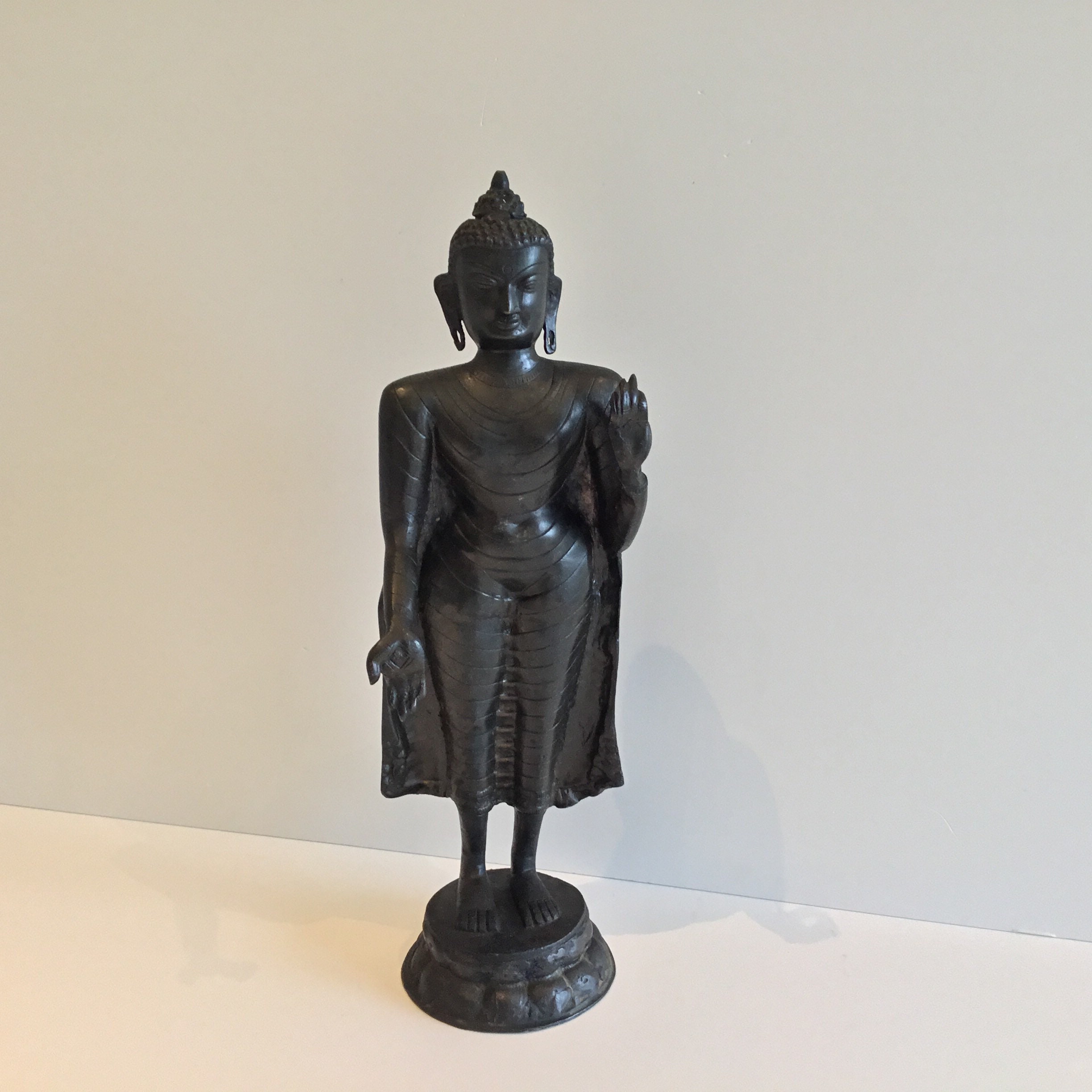 Antique Bronze Buddha | 1900s Nepal Standing Statue, Substantial Original Patina — photo 2 of 10