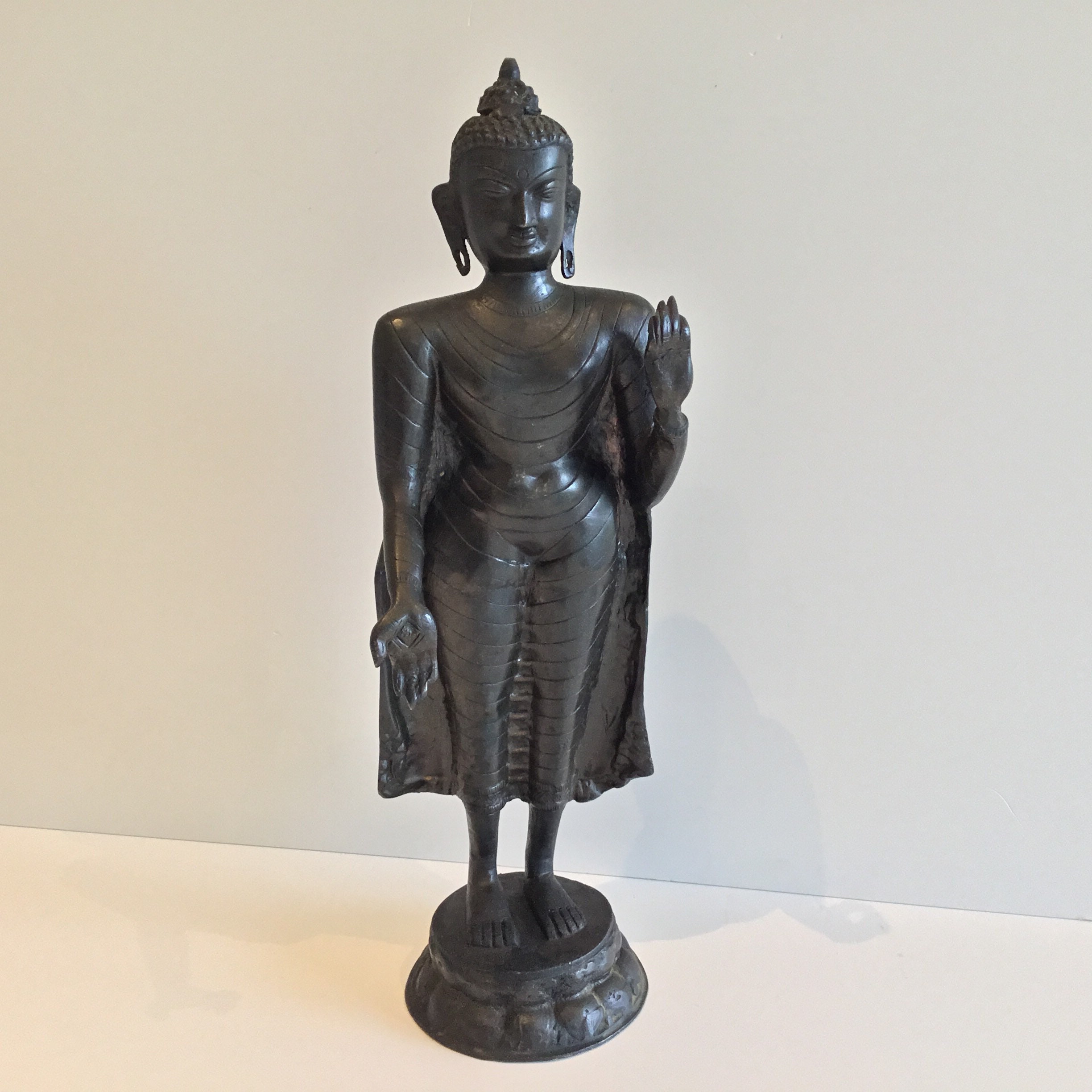Antique Bronze Buddha | 1900s Nepal Standing Statue, Substantial Original Patina — photo 3 of 10
