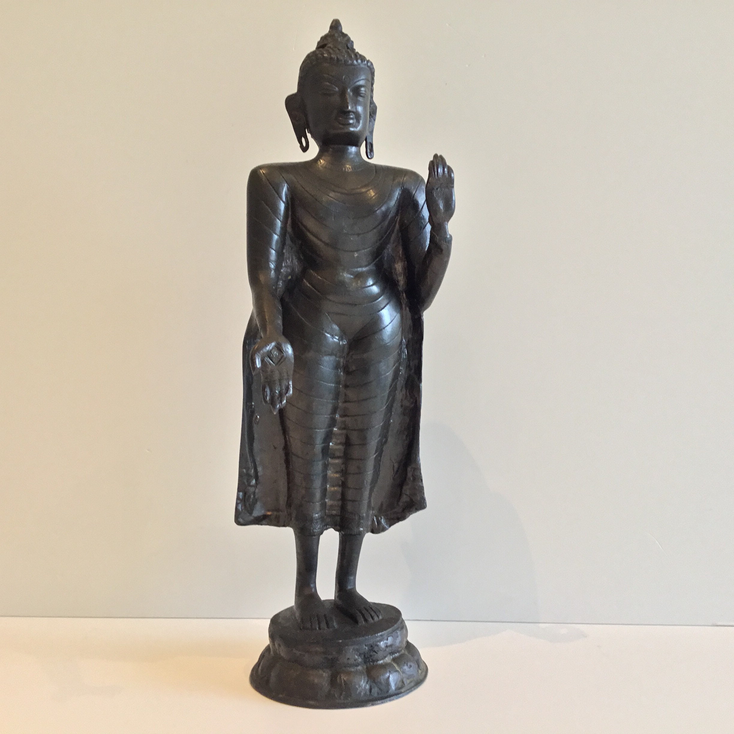 Antique Bronze Buddha | 1900s Nepal Standing Statue, Substantial Original Patina — photo 4 of 10