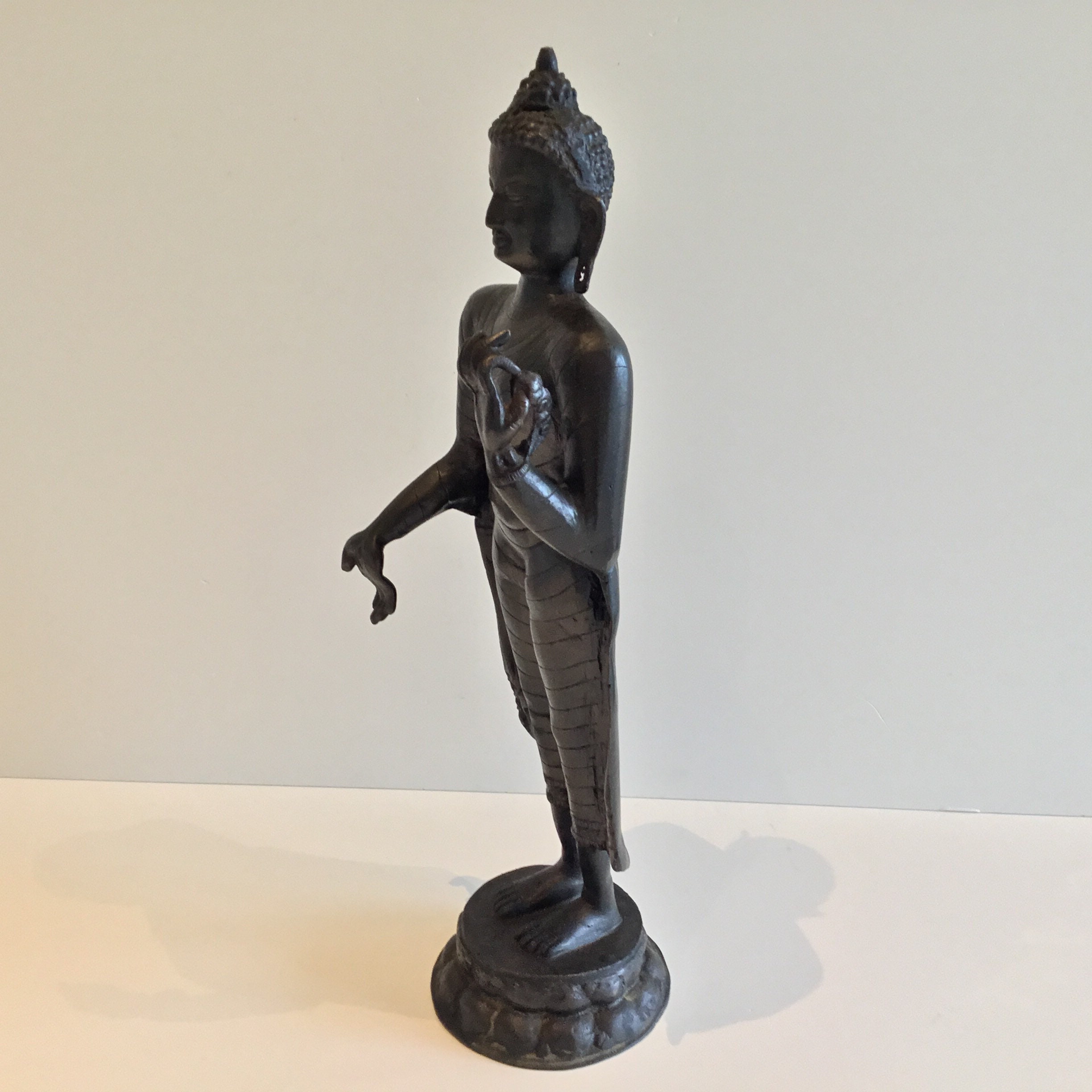 Antique Bronze Buddha | 1900s Nepal Standing Statue, Substantial Original Patina — photo 7 of 10