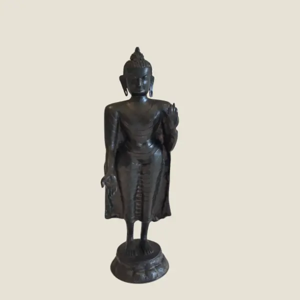 Antique Bronze Buddha | 1900s Nepal Standing Statue, Substantial Original Patina