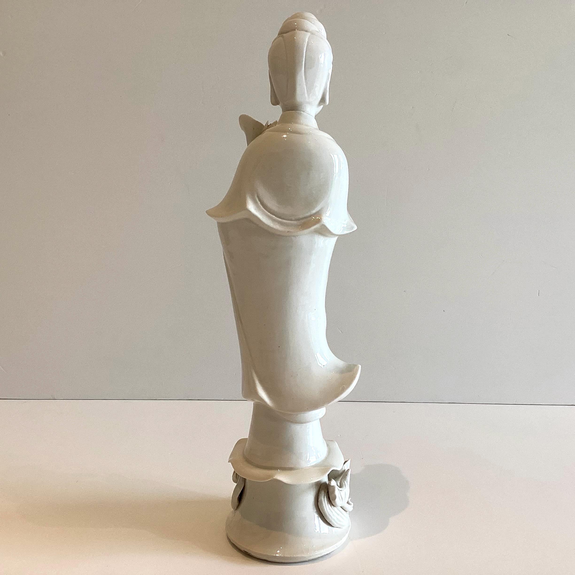 Guanyin Statue | Vintage Blanc de Chine Dehua Porcelain, 1960s Kwan Yin with Lotus — photo 5 of 11