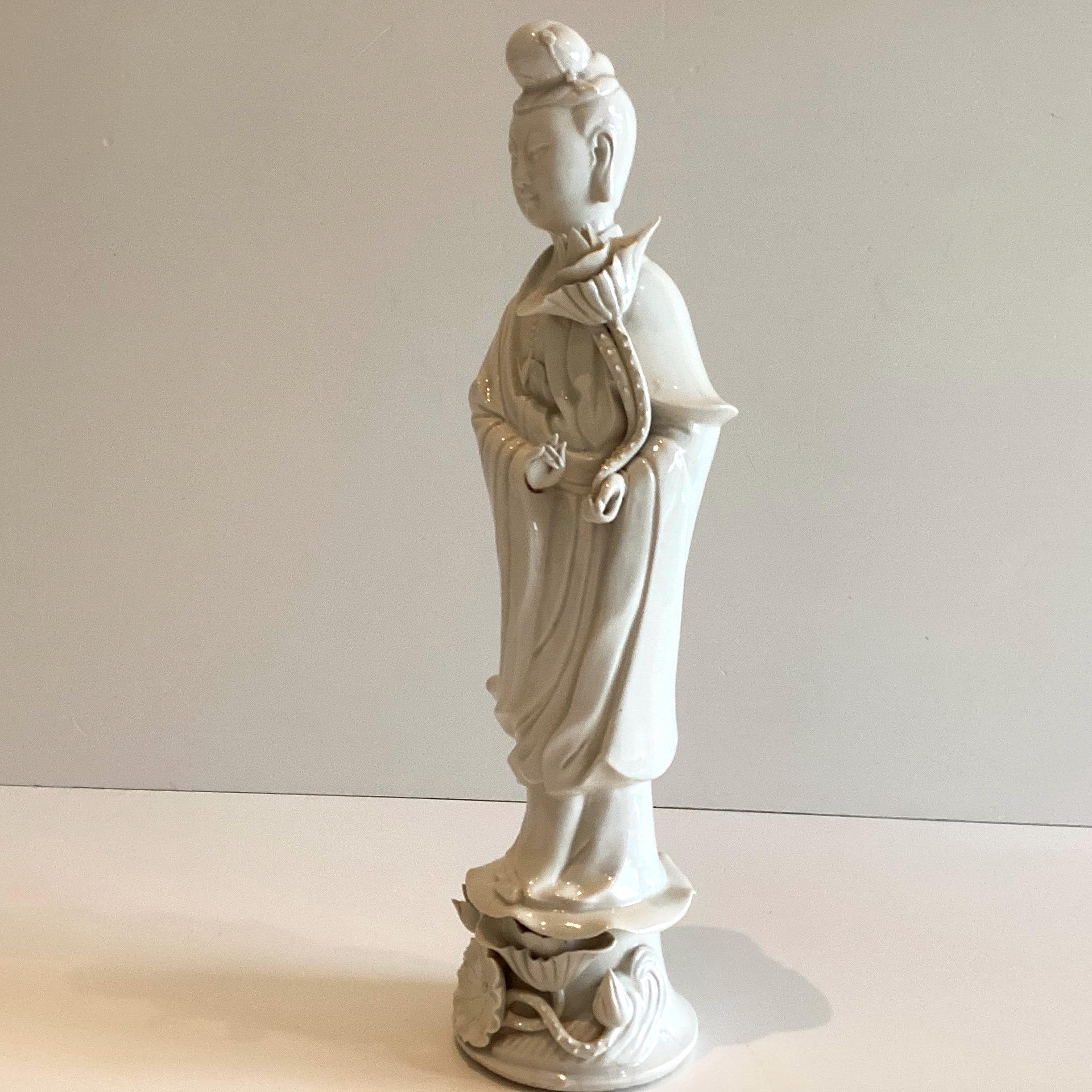 Guanyin Statue | Vintage Blanc de Chine Dehua Porcelain, 1960s Kwan Yin with Lotus — photo 6 of 11