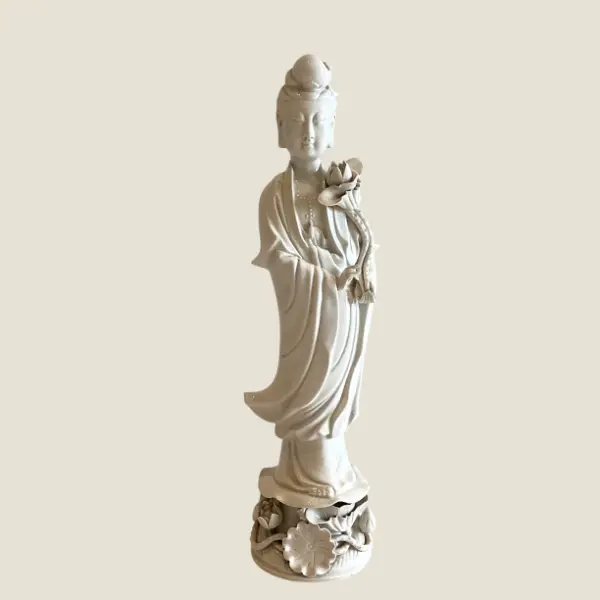 Guanyin Statue | Vintage Blanc de Chine Dehua Porcelain, 1960s Kwan Yin with Lotus
