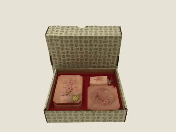 Vintage Smoking Set | 1970s Italian Onyx, RB Alabastro Hand Painted Box Ashtray Holder
