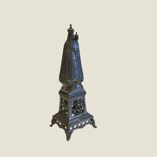 Antique Statue | 1900s French Metal Madonna, Virgin Mary with Child & Pedestal