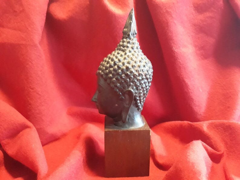 Vintage Buddha Head | 1950s Thai Buddha Sculpture on Wood Stand — photo 6 of 7