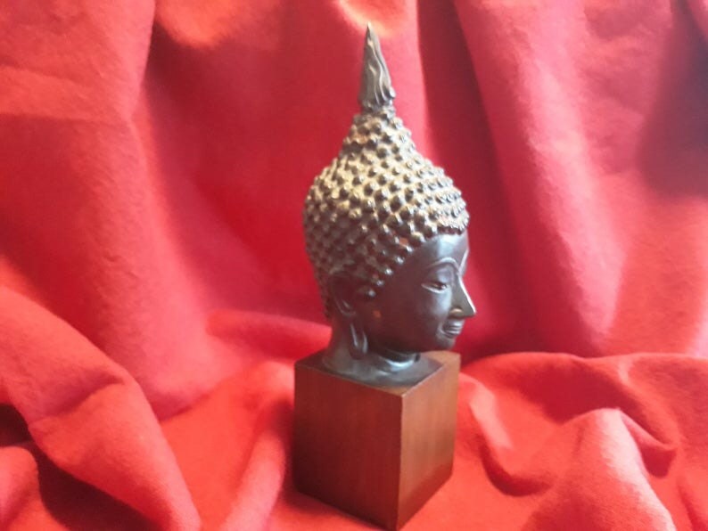 Vintage Buddha Head | 1950s Thai Buddha Sculpture on Wood Stand — photo 7 of 7