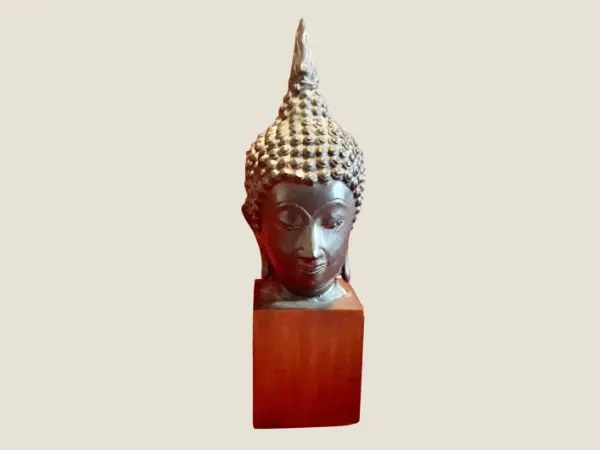 Vintage Buddha Head | 1950s Thai Buddha Sculpture on Wood Stand