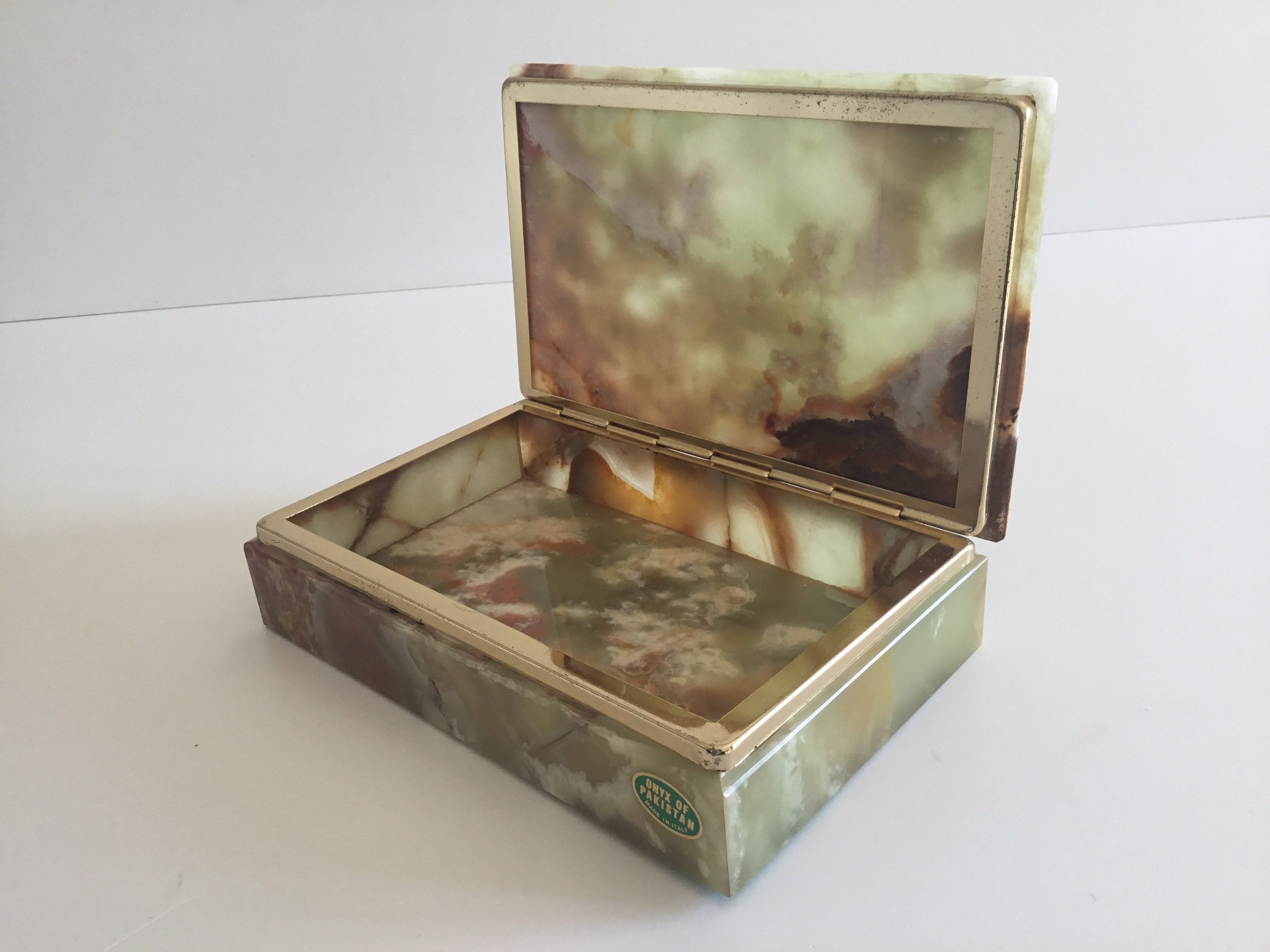 Vintage Onyx Box | 1950s Italian Cigarette Case, Gold Plated Mid Century Jewelry Box — photo 2 of 10