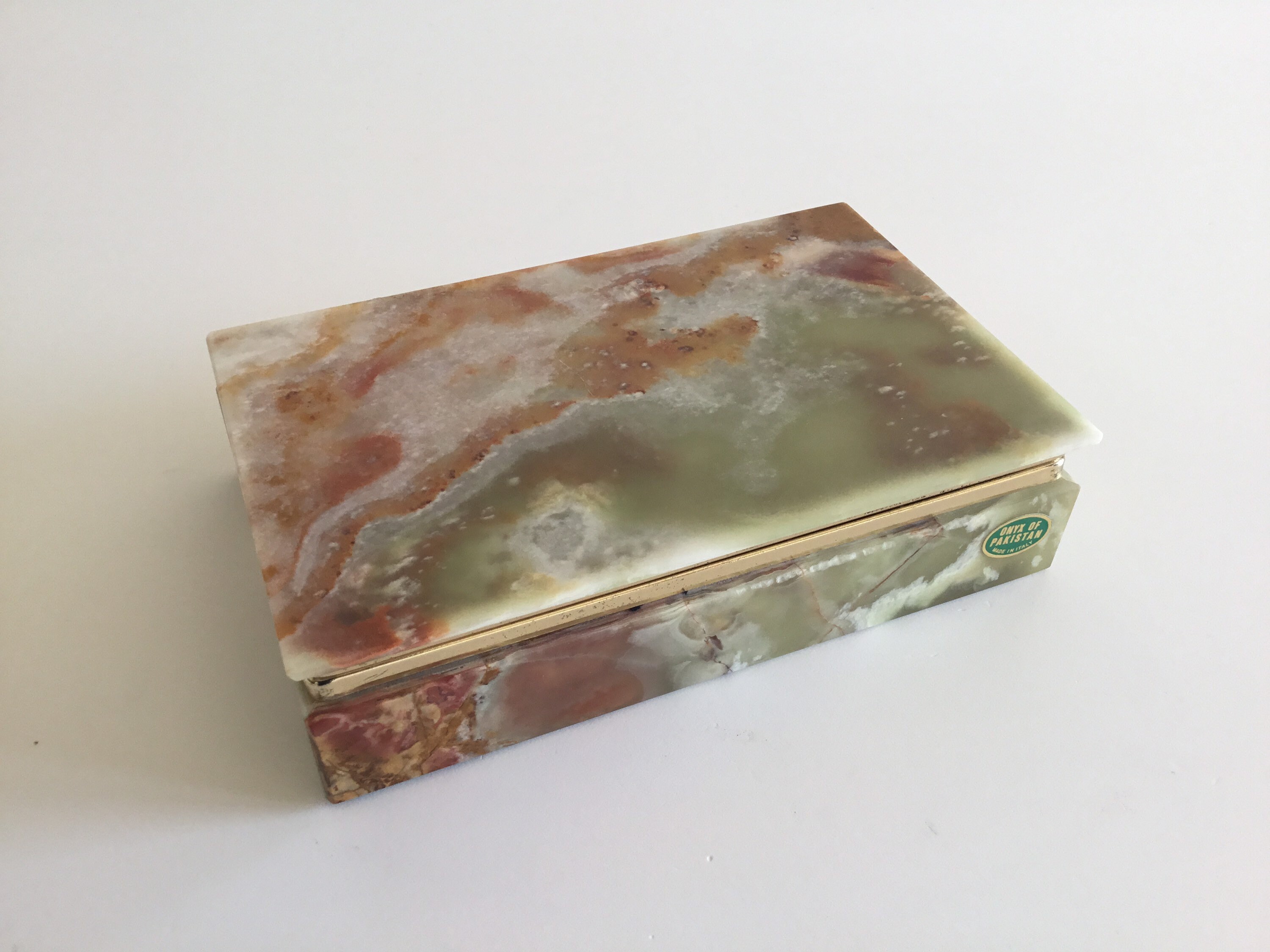 Vintage Onyx Box | 1950s Italian Cigarette Case, Gold Plated Mid Century Jewelry Box — photo 3 of 10