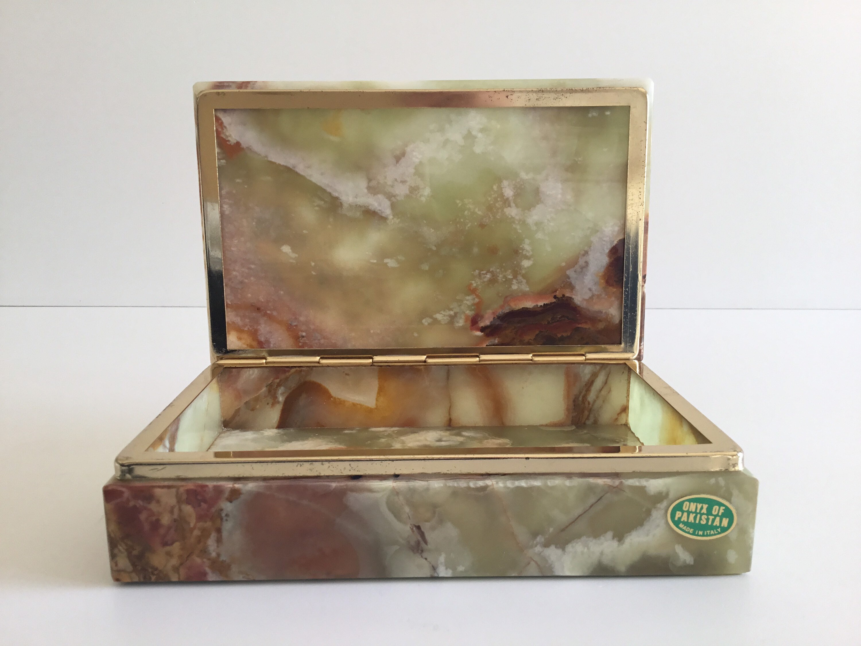 Vintage Onyx Box | 1950s Italian Cigarette Case, Gold Plated Mid Century Jewelry Box — photo 4 of 10