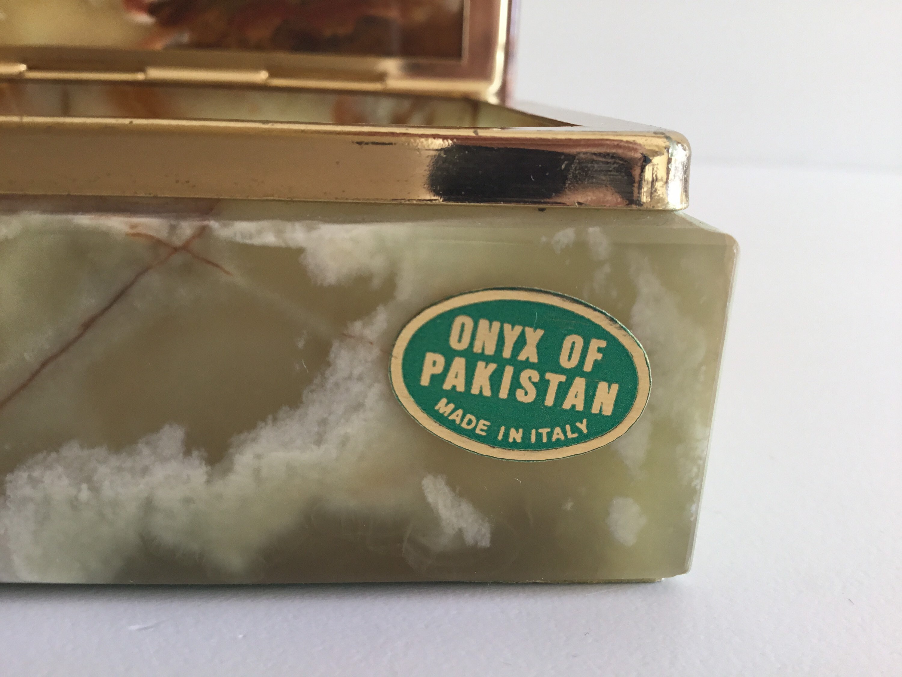 Vintage Onyx Box | 1950s Italian Cigarette Case, Gold Plated Mid Century Jewelry Box — photo 5 of 10