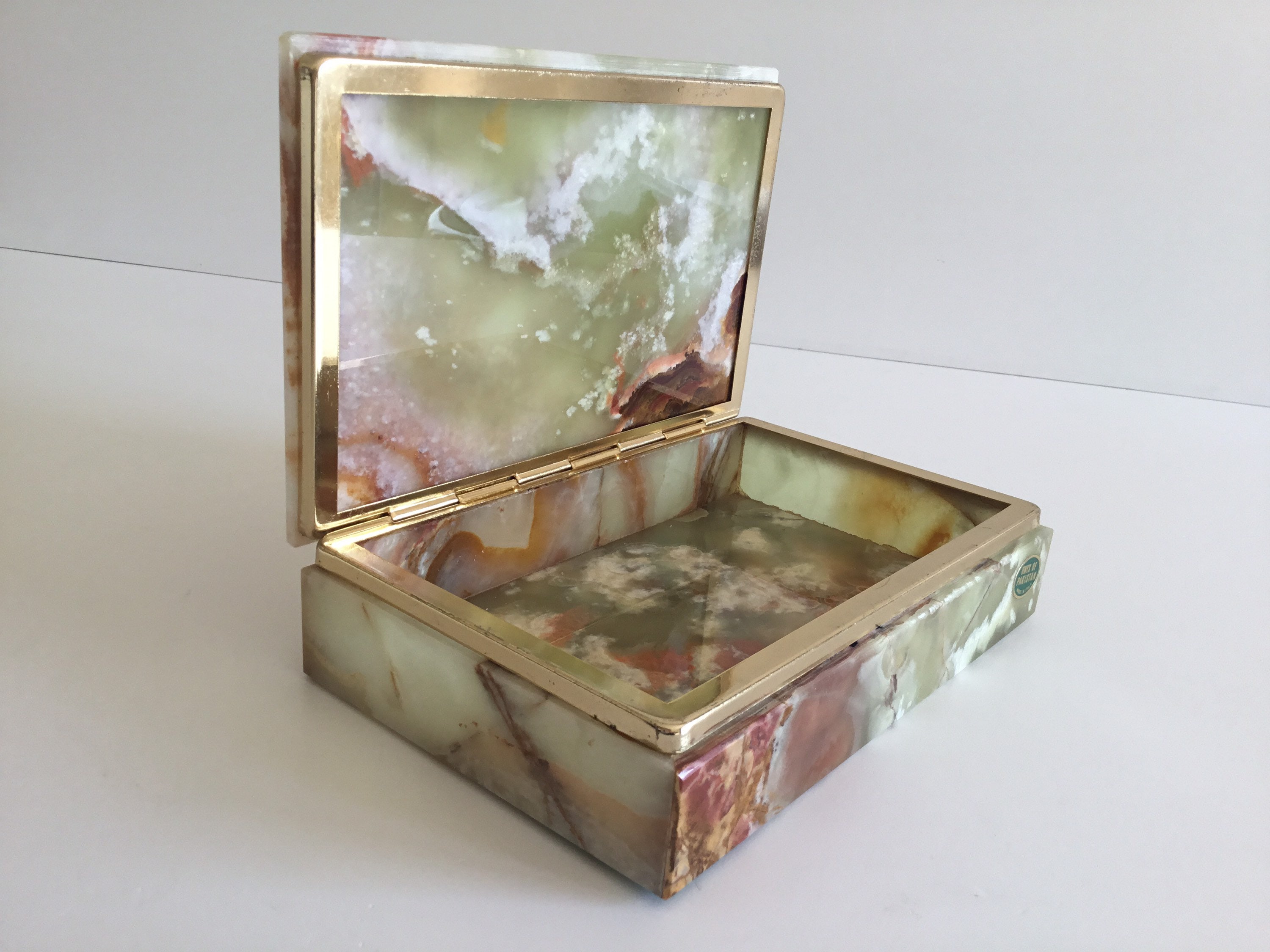 Vintage Onyx Box | 1950s Italian Cigarette Case, Gold Plated Mid Century Jewelry Box — photo 6 of 10