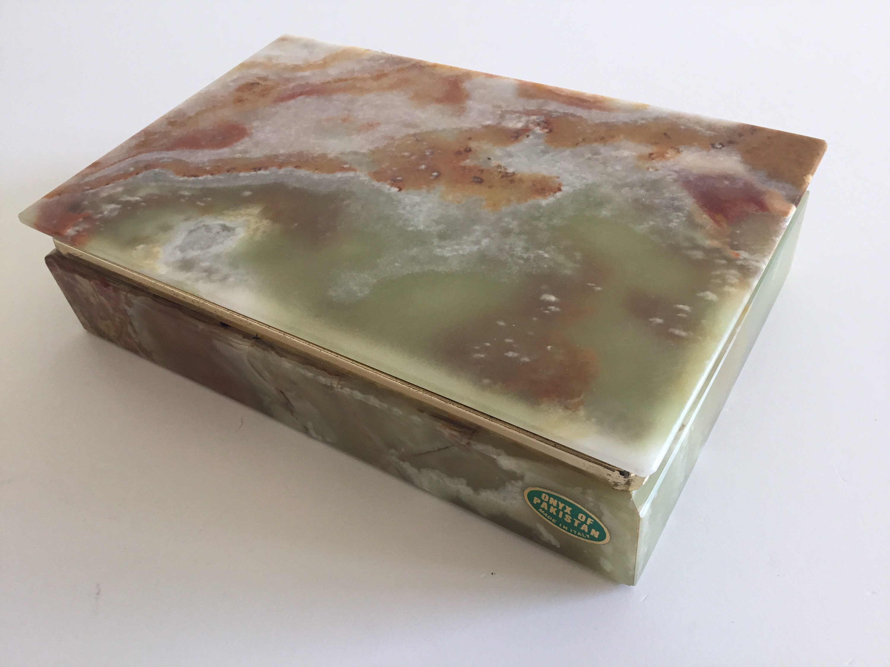 Vintage Onyx Box | 1950s Italian Cigarette Case, Gold Plated Mid Century Jewelry Box — photo 7 of 10
