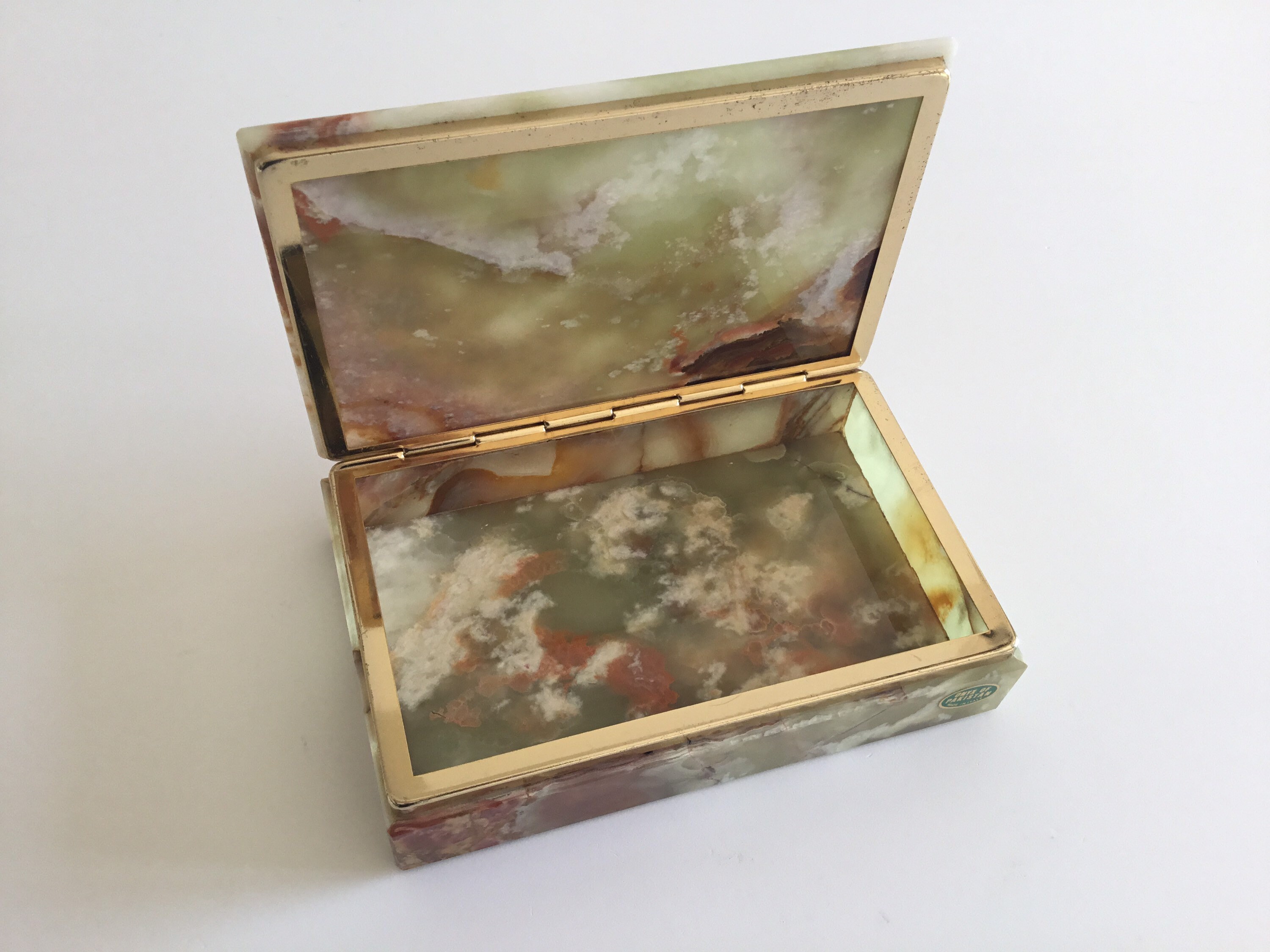 Vintage Onyx Box | 1950s Italian Cigarette Case, Gold Plated Mid Century Jewelry Box — photo 8 of 10