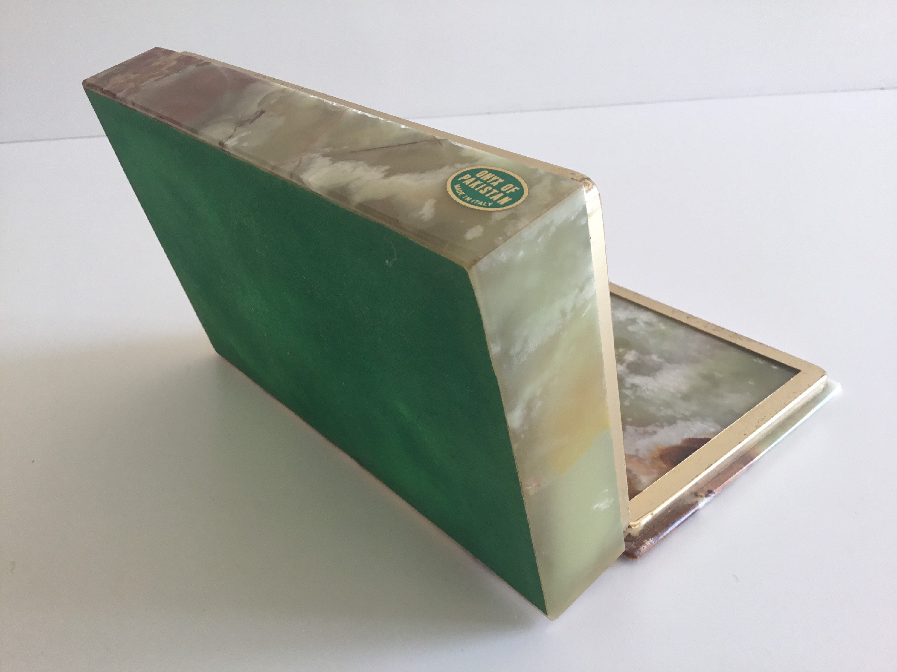 Vintage Onyx Box | 1950s Italian Cigarette Case, Gold Plated Mid Century Jewelry Box — photo 10 of 10