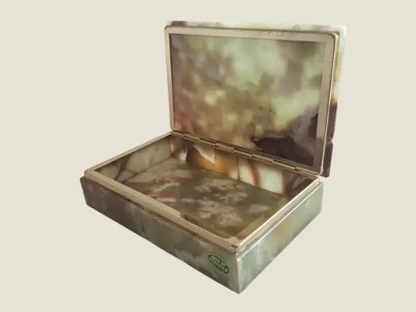 Vintage Onyx Box | 1950s Italian Cigarette Case, Gold Plated Mid Century Jewelry Box