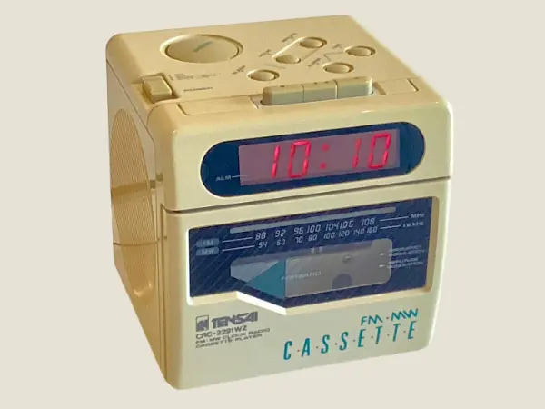 Vintage Radio Cube Clock | Tensai 1980s Cassette Player & Alarm, Rare Taiwan Retro Audio