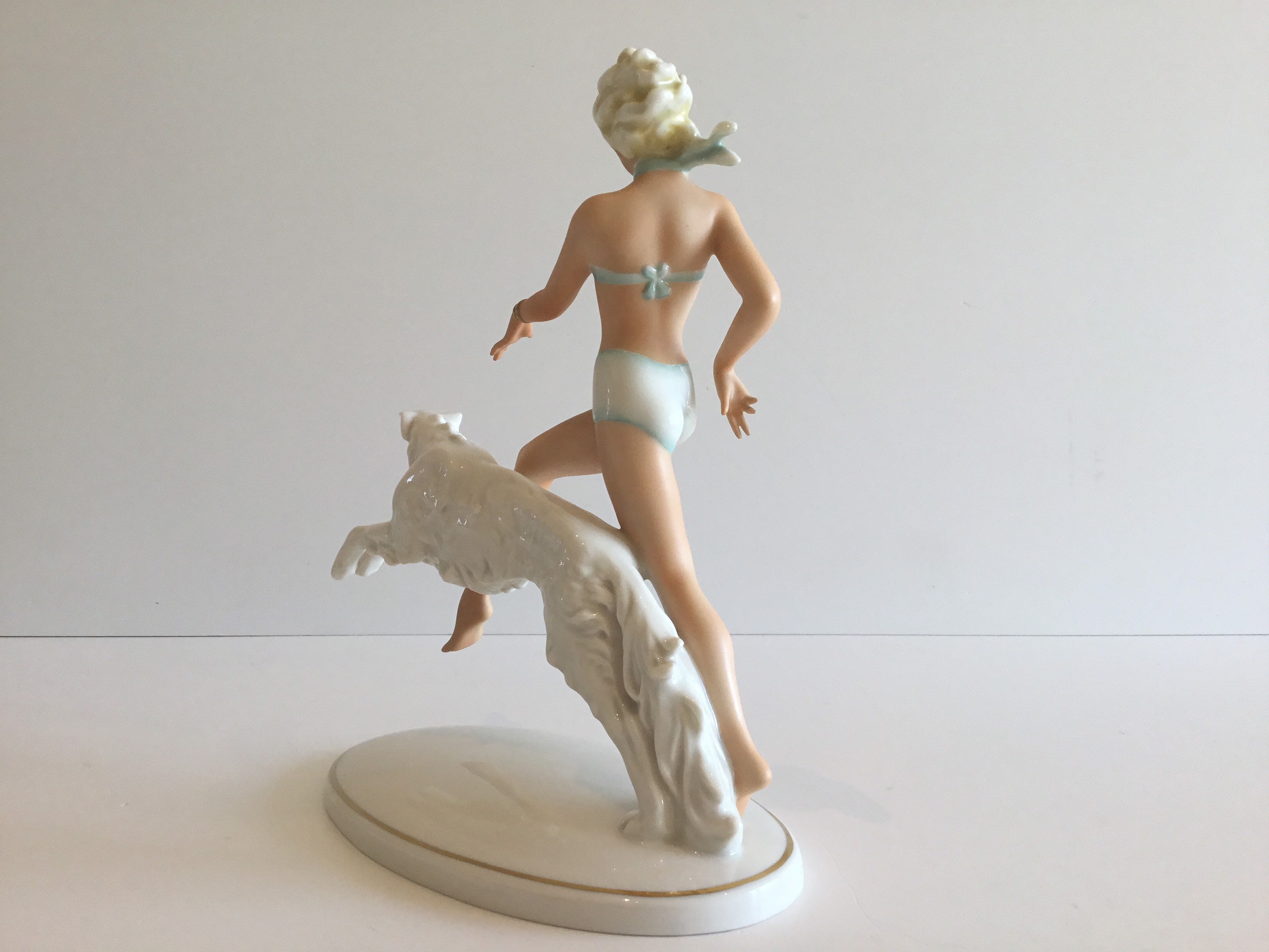 Vintage Porcelain Figurine | Schaubach-Kunst 1960s Germany, Woman with Greyhound — photo 5 of 11