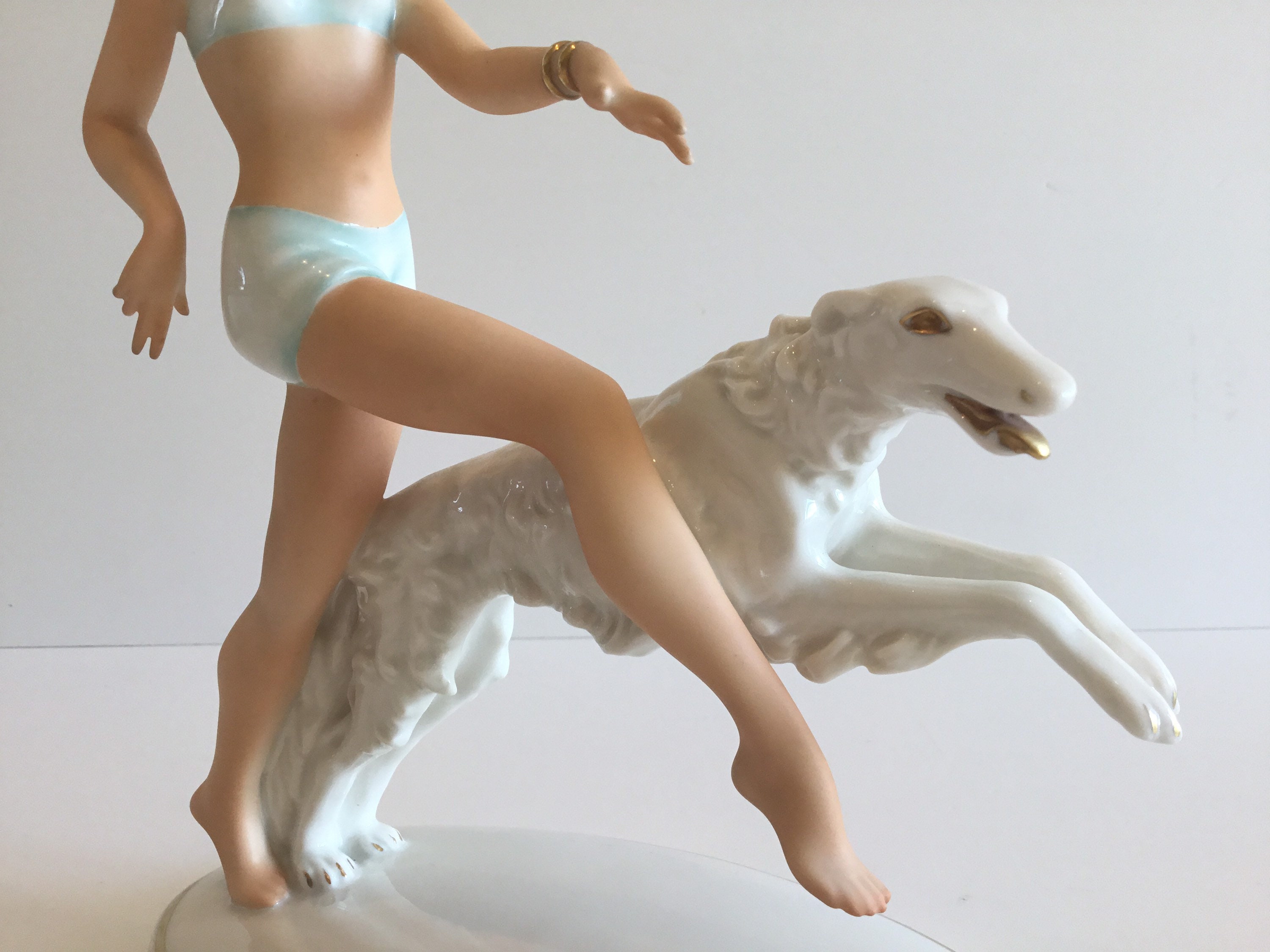 Vintage Porcelain Figurine | Schaubach-Kunst 1960s Germany, Woman with Greyhound — photo 8 of 11