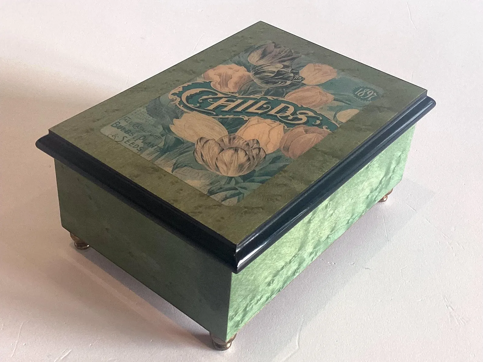 Vintage Music Box Reuge Swiss Chopin Tristesse 1980s Green Lacquered Wood — photo 7 of 11