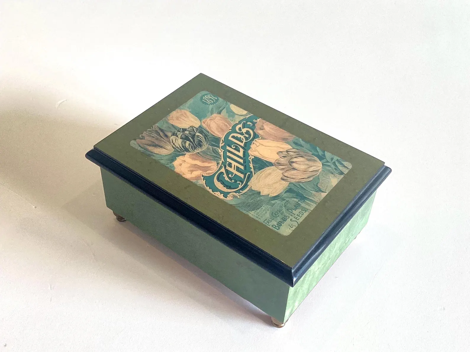 Vintage Music Box Reuge Swiss Chopin Tristesse 1980s Green Lacquered Wood — photo 2 of 11