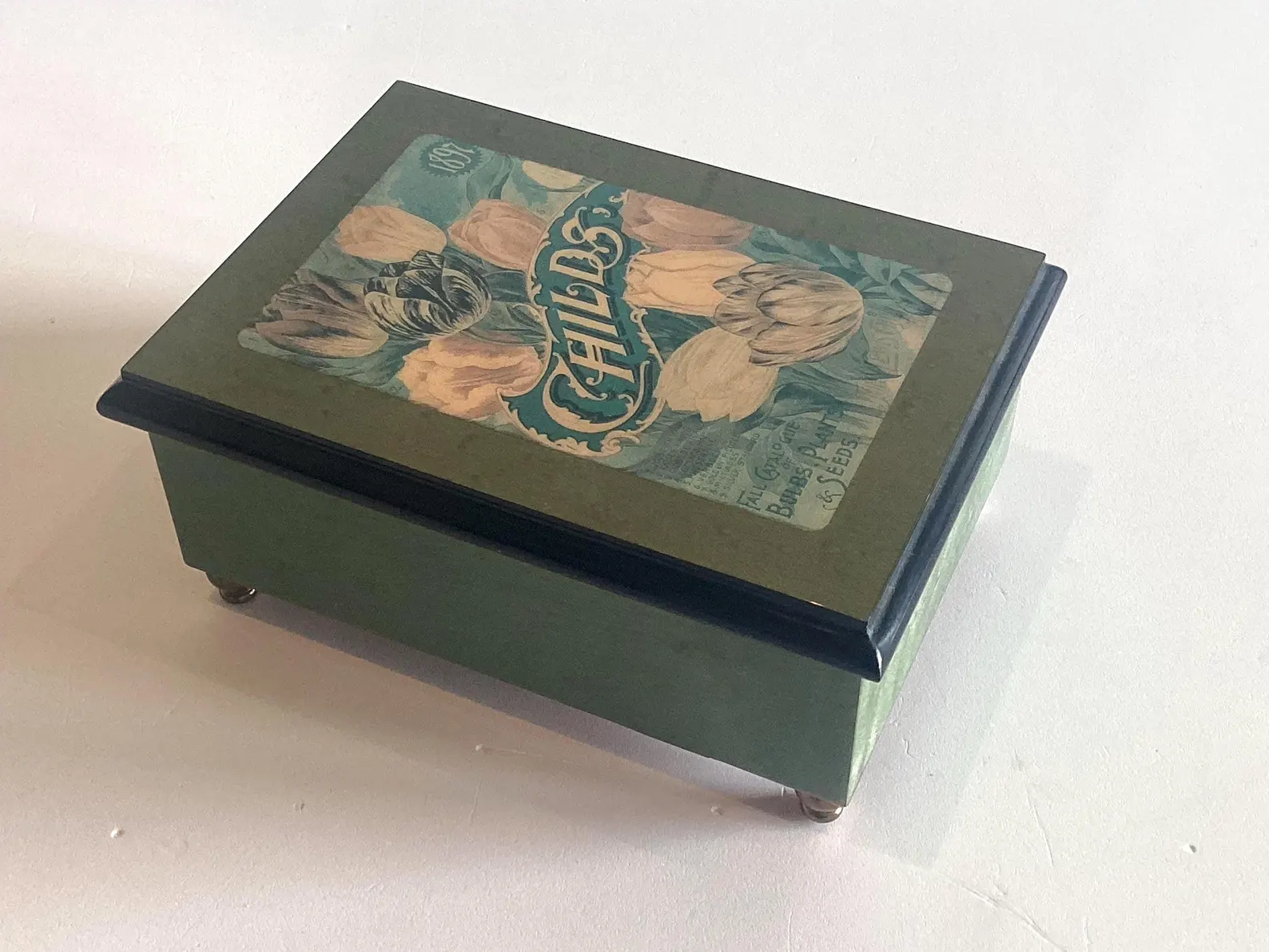 Vintage Music Box Reuge Swiss Chopin Tristesse 1980s Green Lacquered Wood — photo 6 of 11