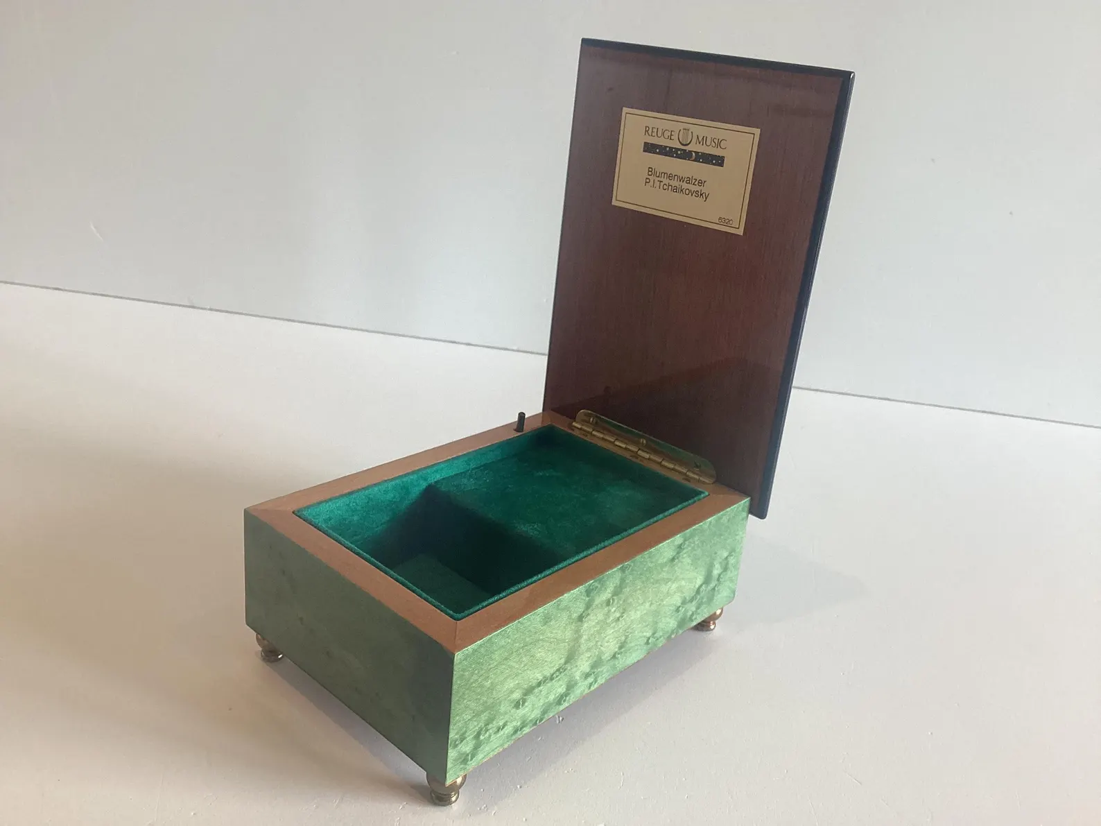 Vintage Music Box Reuge Swiss Chopin Tristesse 1980s Green Lacquered Wood — photo 5 of 11