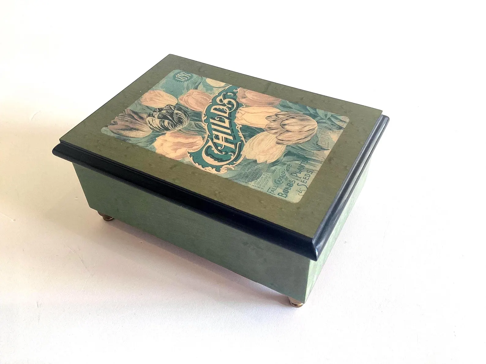 Vintage Music Box Reuge Swiss Chopin Tristesse 1980s Green Lacquered Wood — photo 4 of 11