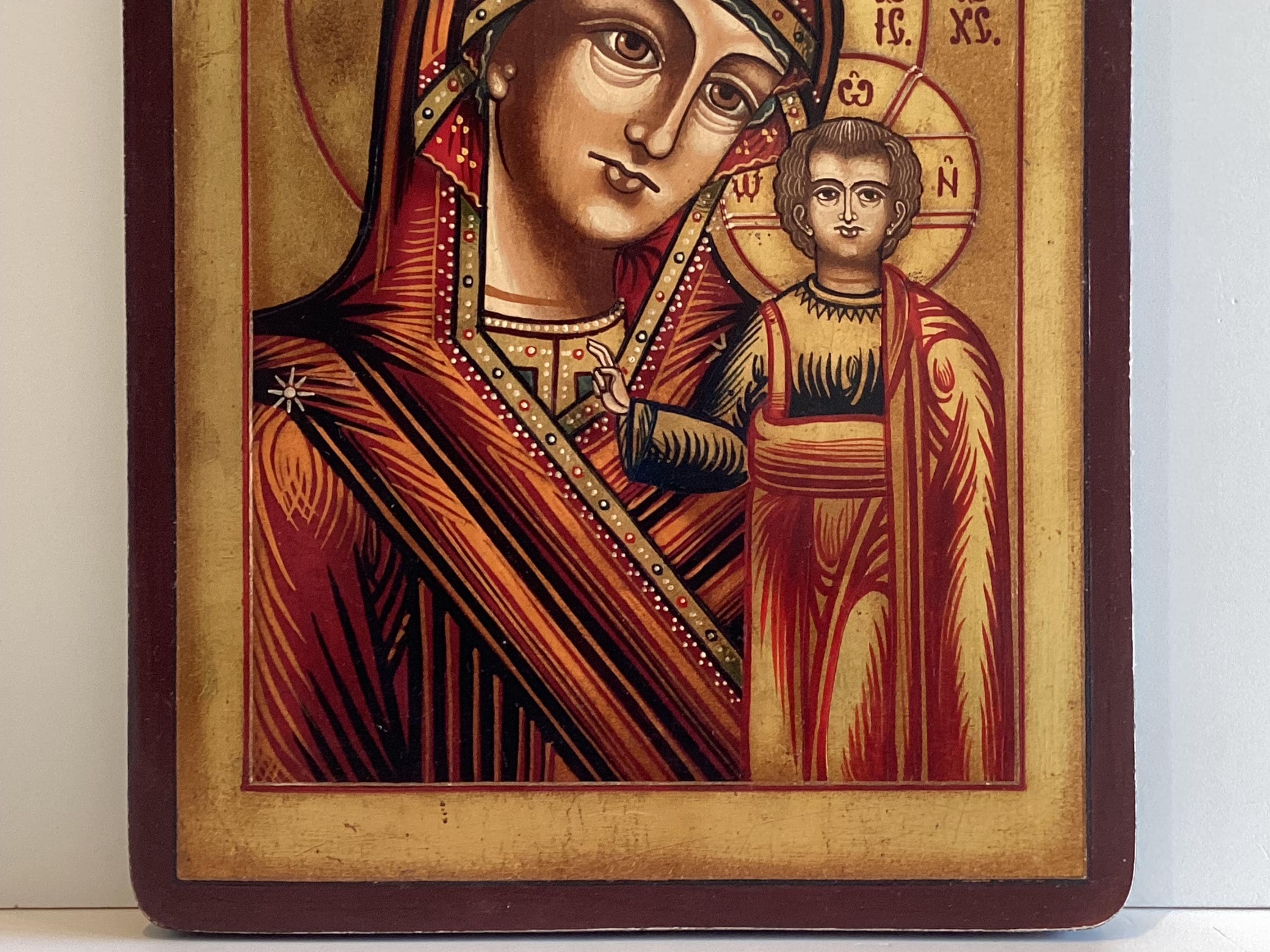 Vintage Icon Romanian Madonna and Child Gold Leaf Panel 1950s — photo 8 of 10