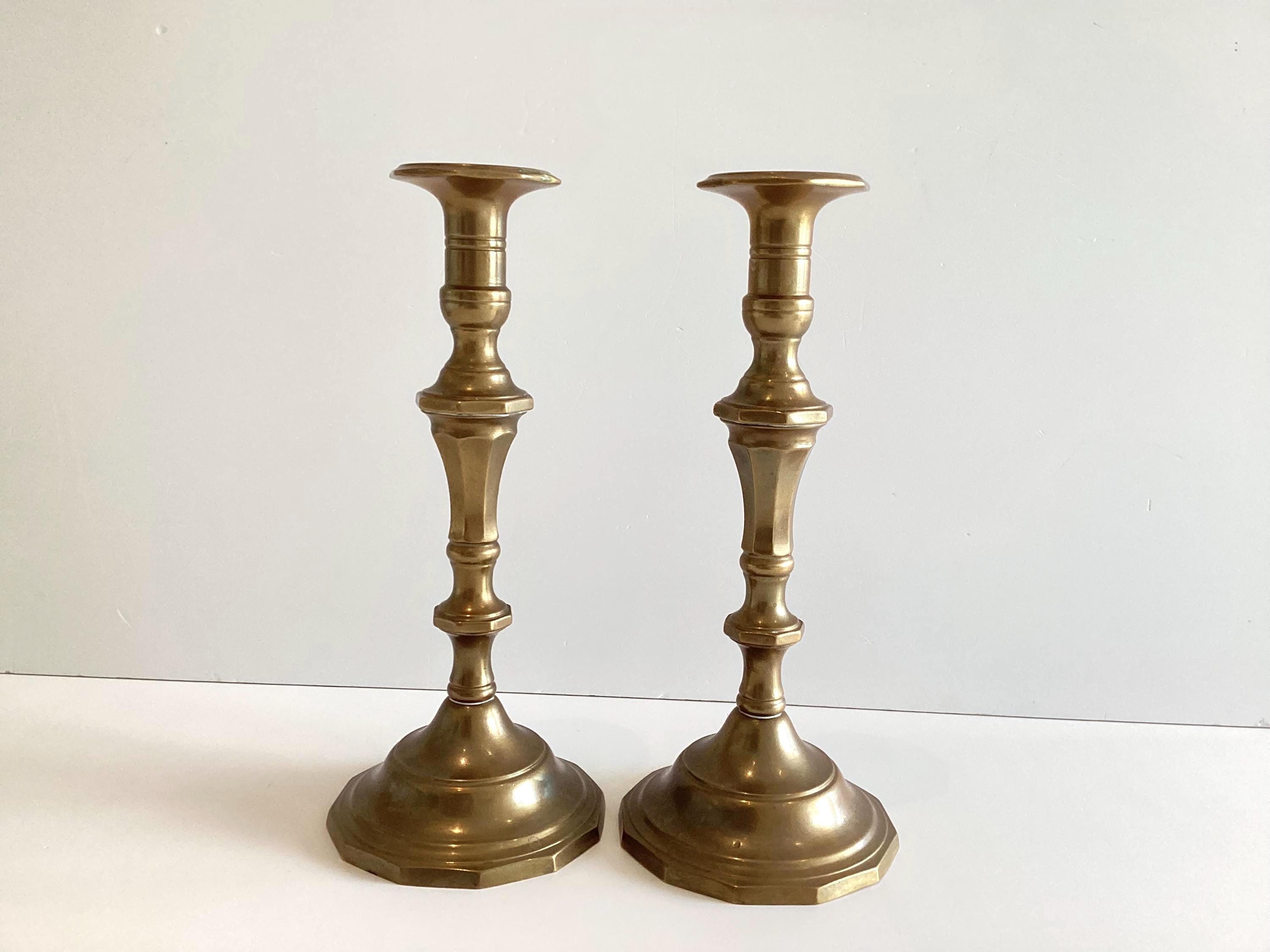 Art Deco Candlesticks | Solid Brass Octagonal Base, 1930s Italian Pair — photo 2 of 10