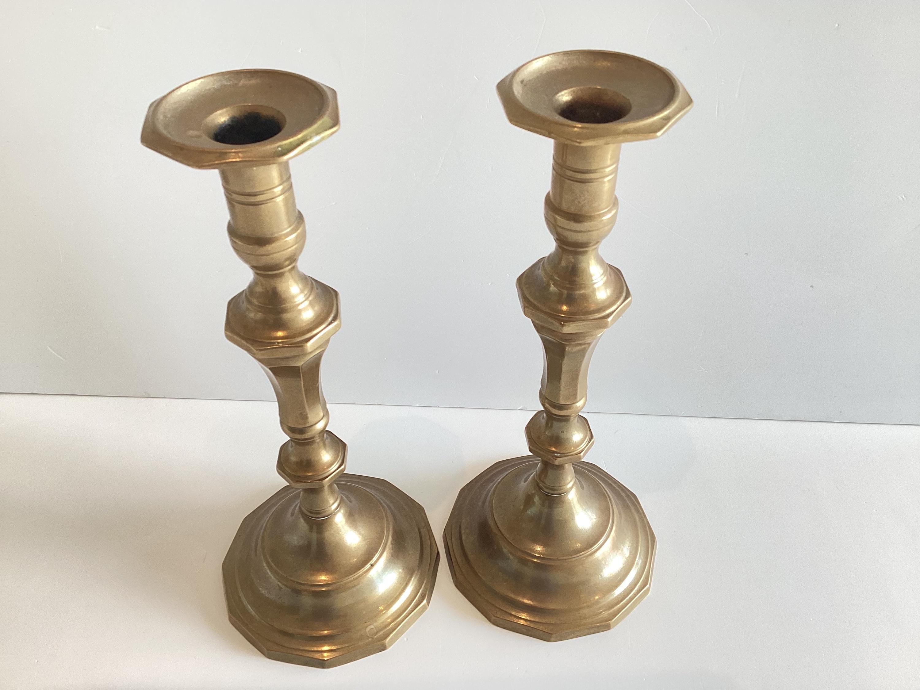 Art Deco Candlesticks | Solid Brass Octagonal Base, 1930s Italian Pair — photo 3 of 10