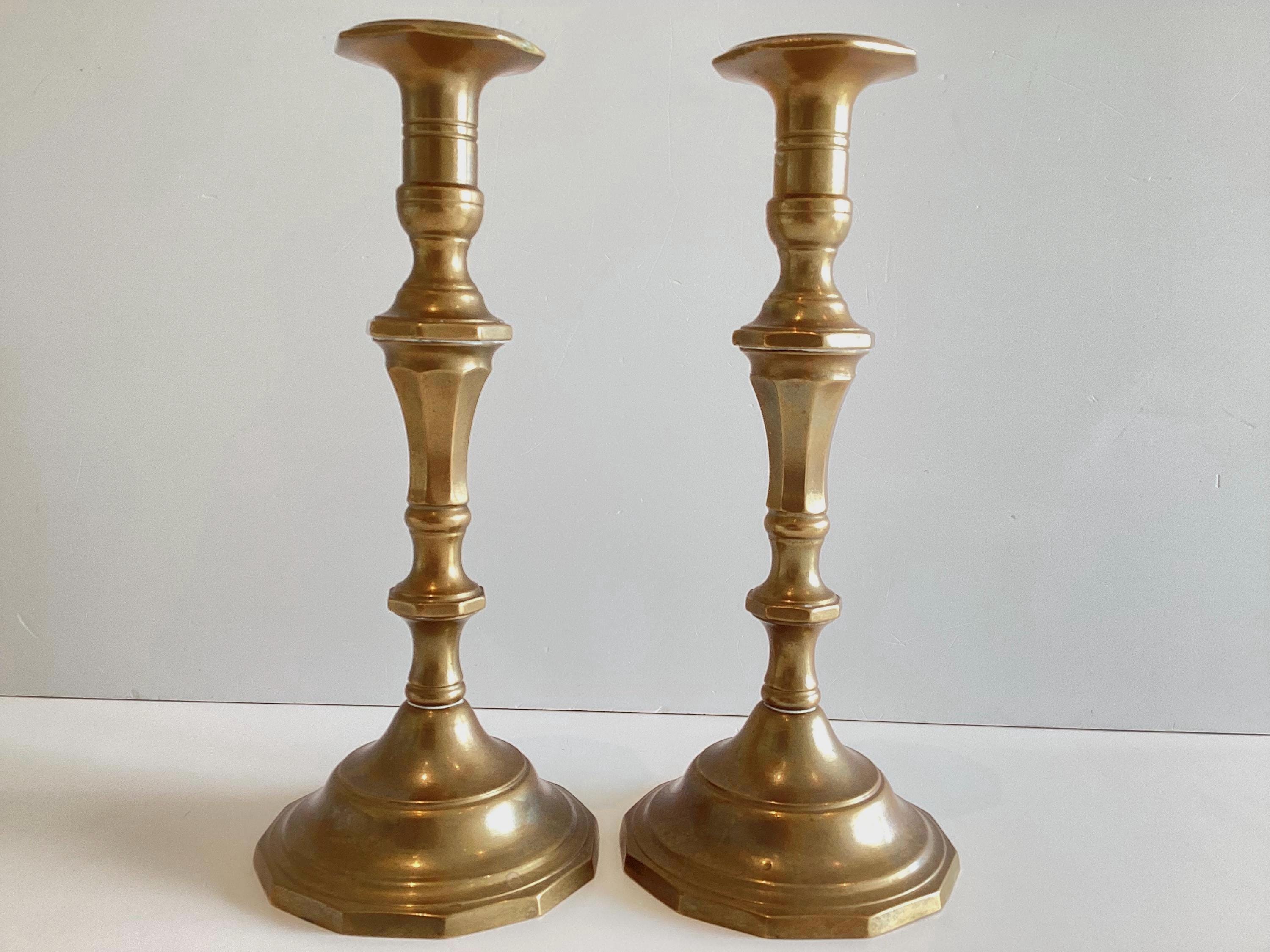 Art Deco Candlesticks | Solid Brass Octagonal Base, 1930s Italian Pair — photo 4 of 10