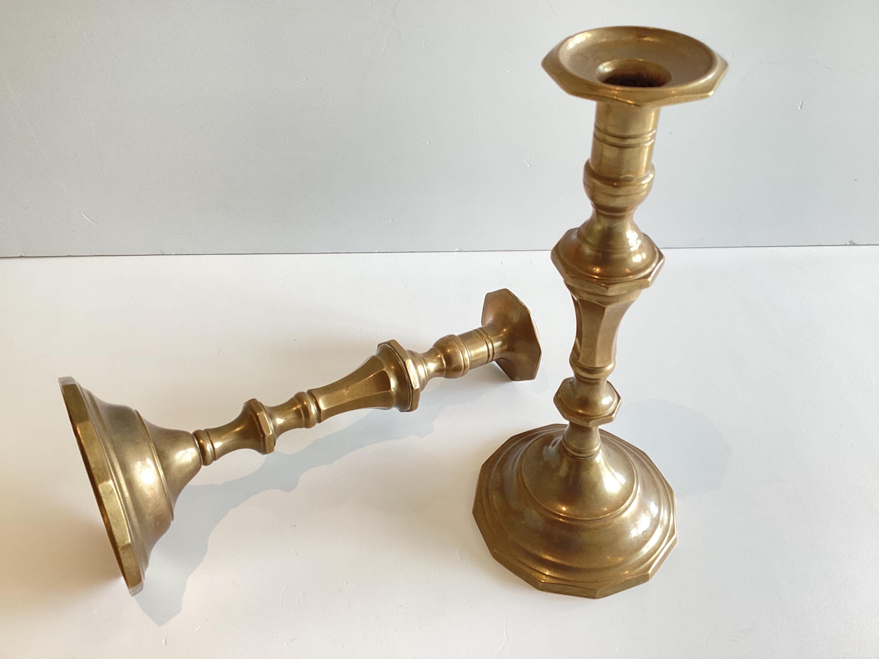 Art Deco Candlesticks | Solid Brass Octagonal Base, 1930s Italian Pair — photo 5 of 10