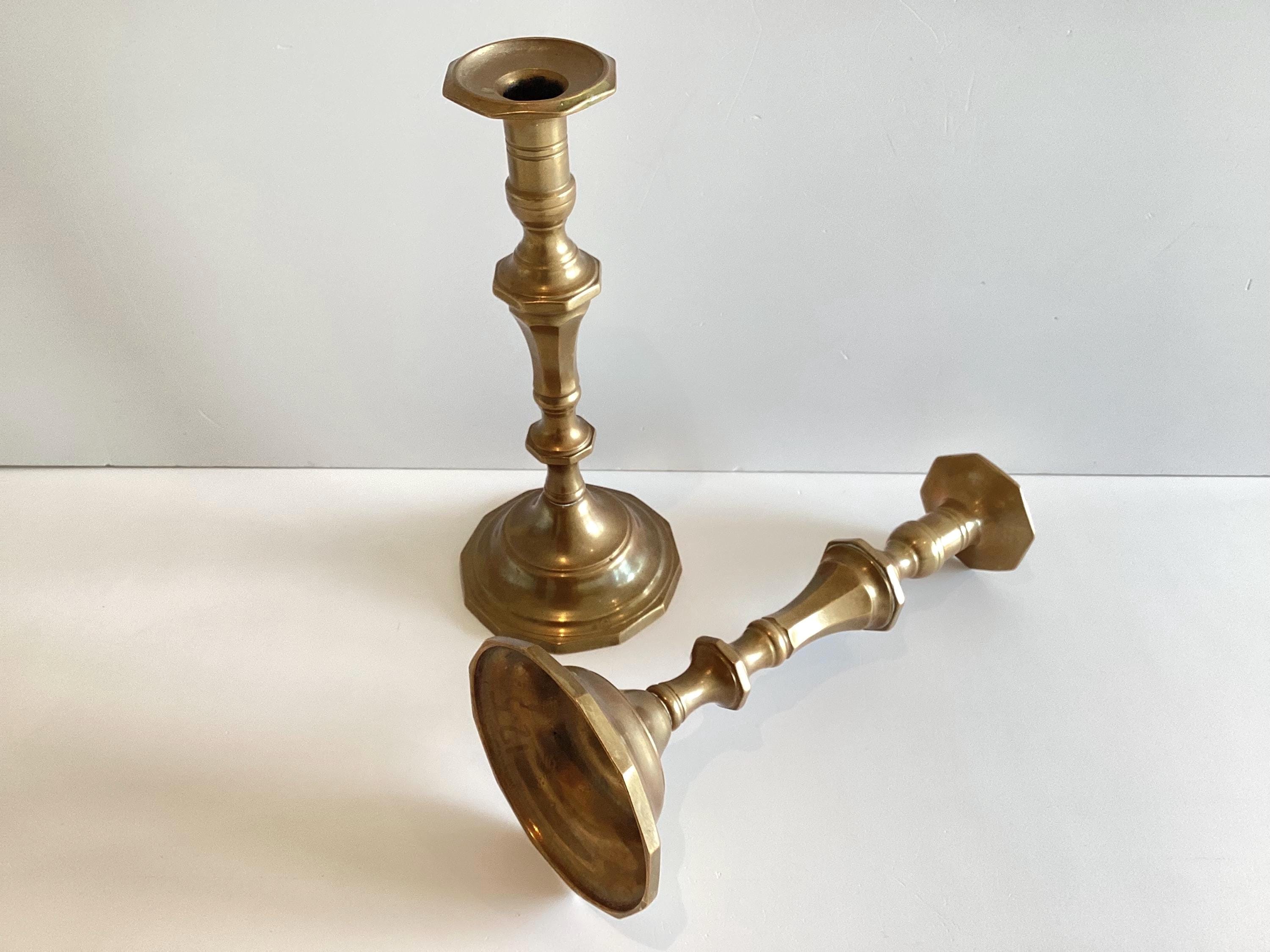 Art Deco Candlesticks | Solid Brass Octagonal Base, 1930s Italian Pair — photo 6 of 10