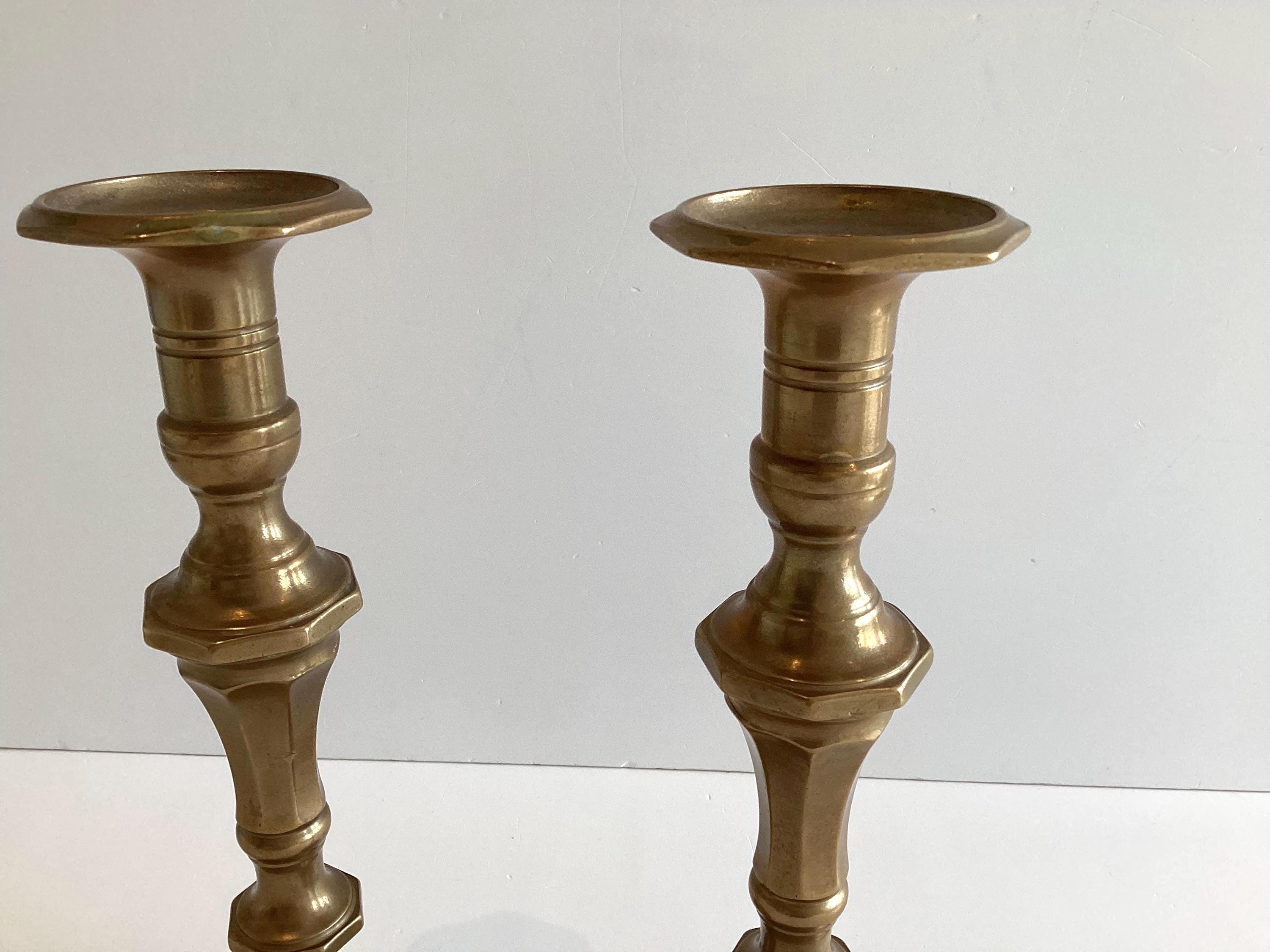 Art Deco Candlesticks | Solid Brass Octagonal Base, 1930s Italian Pair — photo 7 of 10