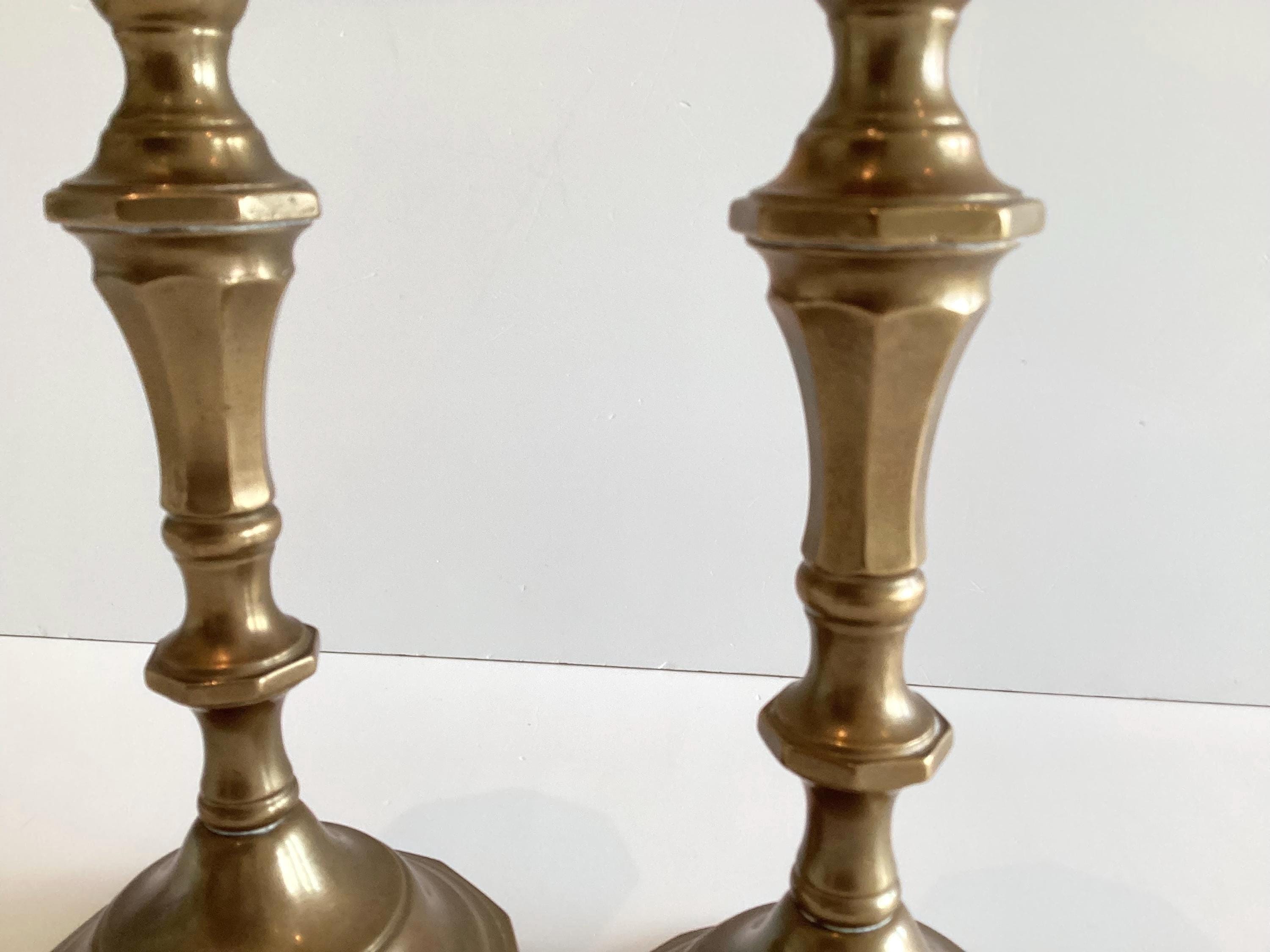Art Deco Candlesticks | Solid Brass Octagonal Base, 1930s Italian Pair — photo 8 of 10