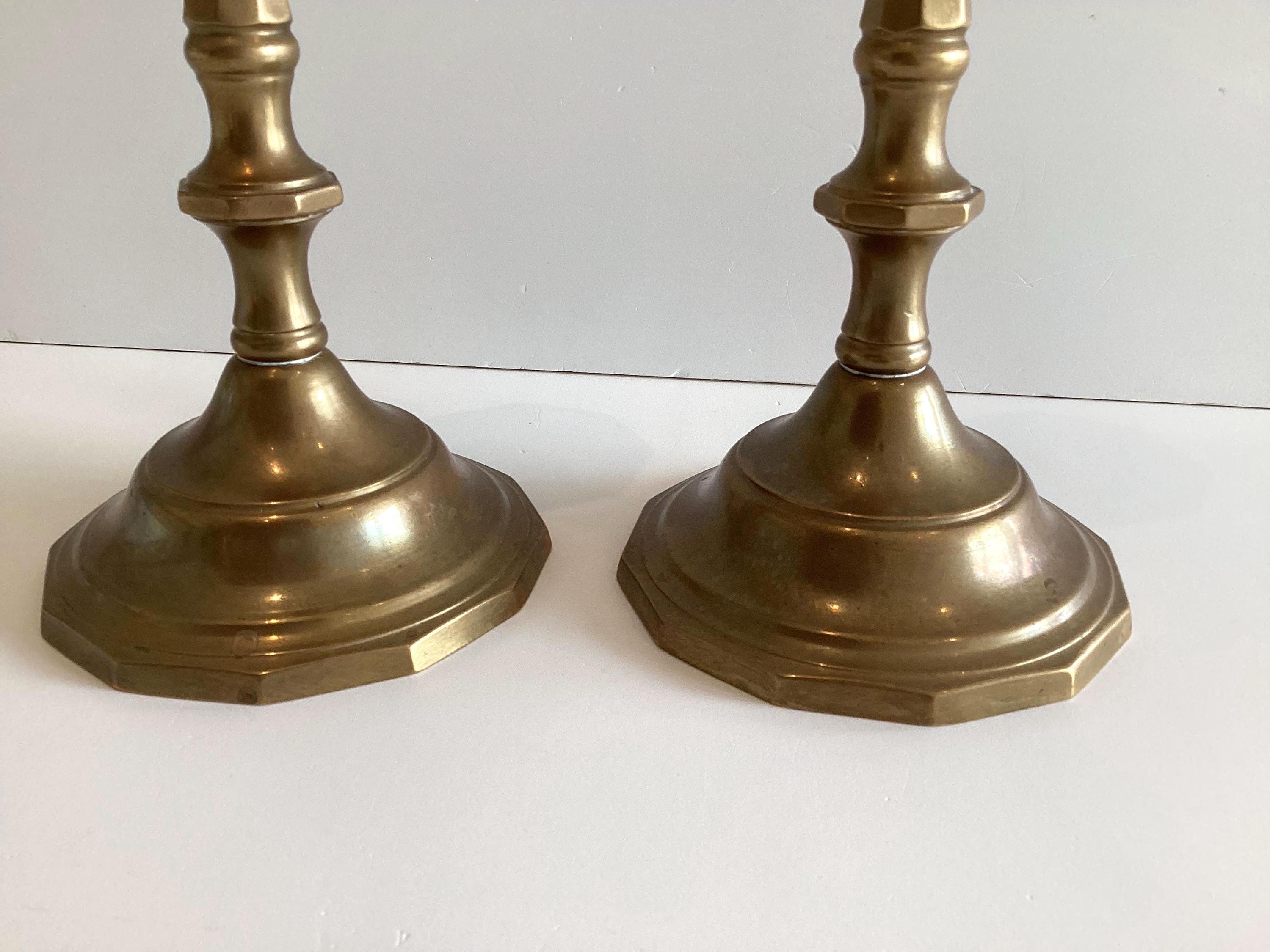 Art Deco Candlesticks | Solid Brass Octagonal Base, 1930s Italian Pair — photo 9 of 10