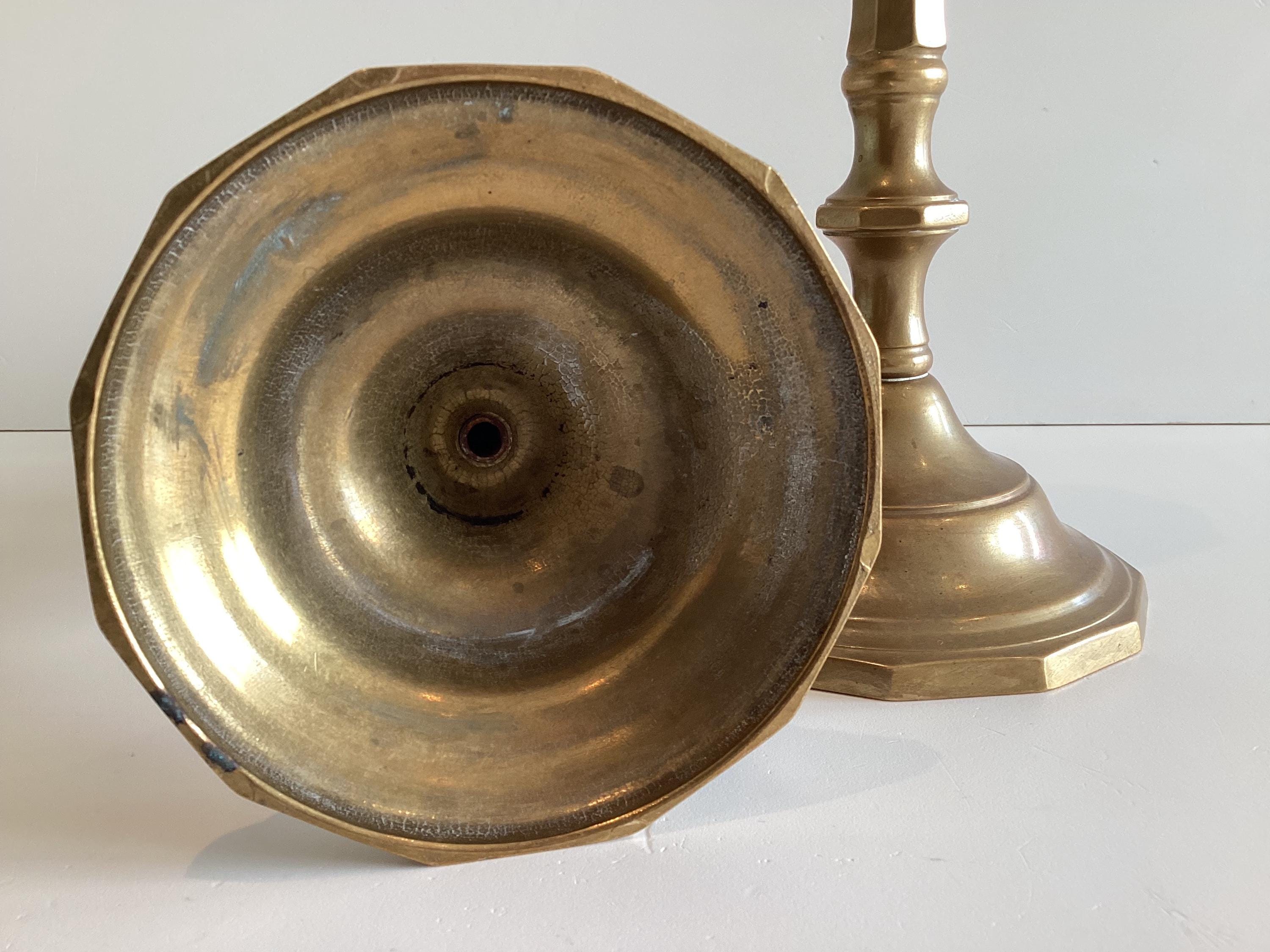 Art Deco Candlesticks | Solid Brass Octagonal Base, 1930s Italian Pair — photo 10 of 10