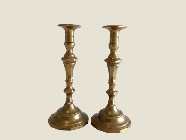Art Deco Candlesticks | Solid Brass Octagonal Base, 1930s Italian Pair