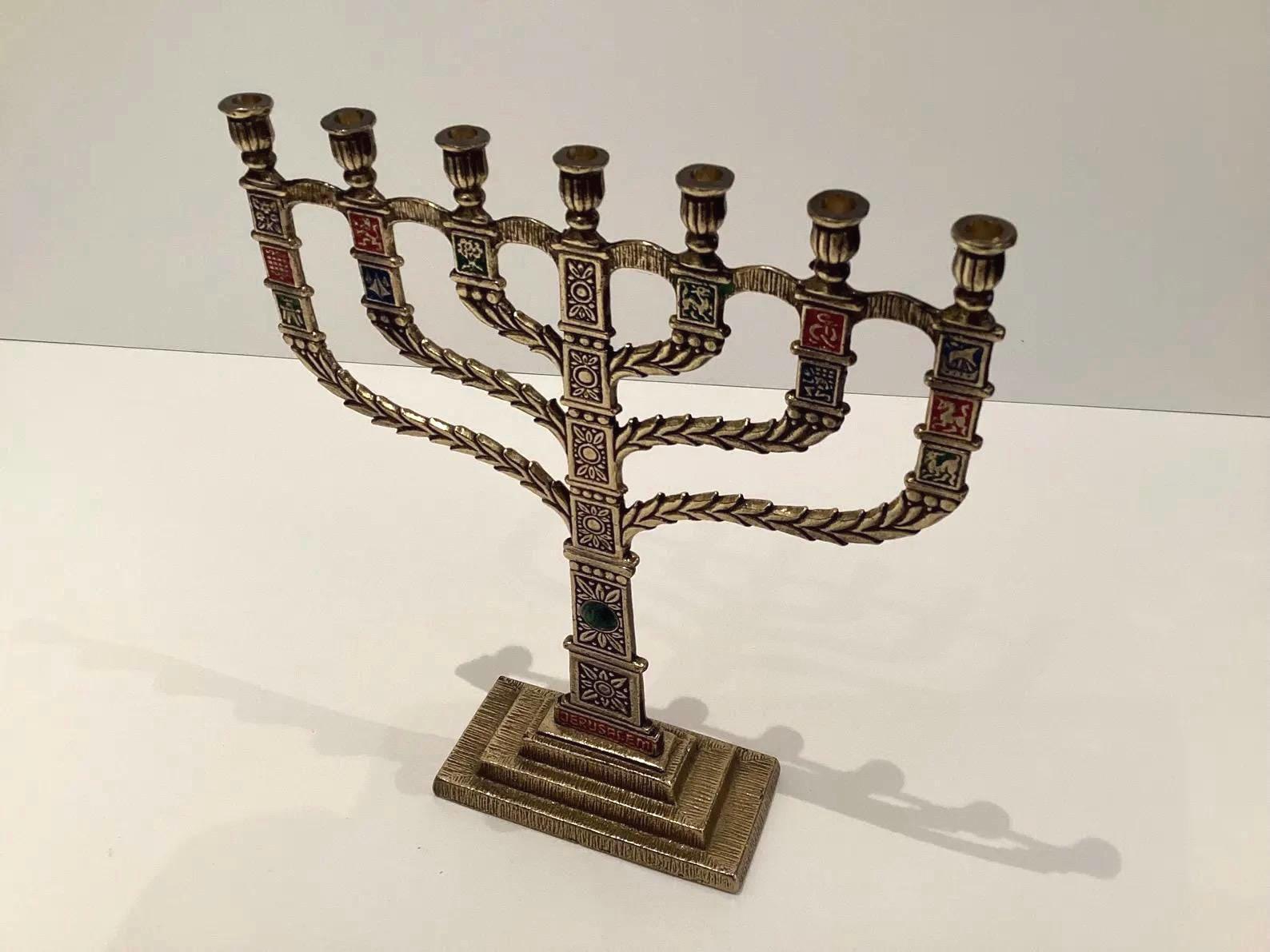 Vintage Menorah  [1960s] Eilat Stone Jerusalem, RD Signed Seven Branch Candelabra Judaica — photo 2 of 9
