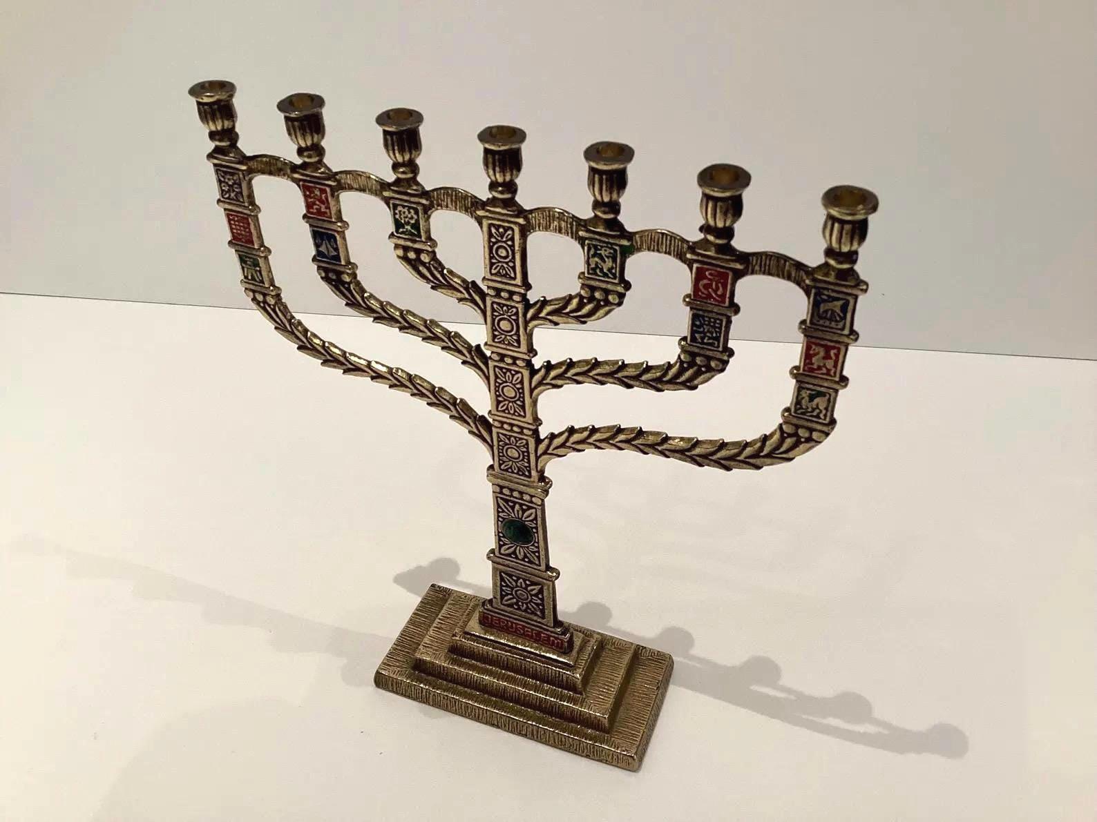 Vintage Menorah  [1960s] Eilat Stone Jerusalem, RD Signed Seven Branch Candelabra Judaica — photo 3 of 9